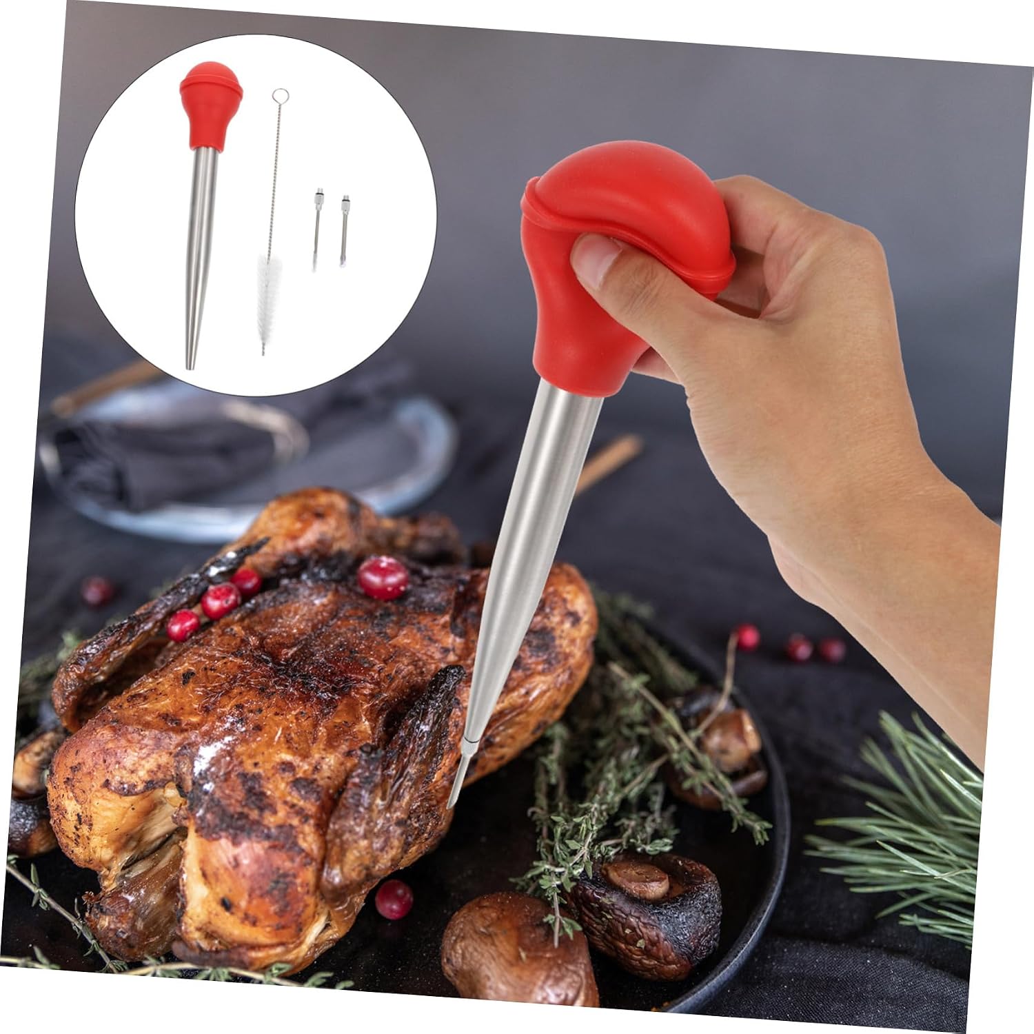 1Set Turkey Injector and Basting Tool Meat Injector with Flexible Tube for Easy Sauce Injection for Turkey and Steak Cooking