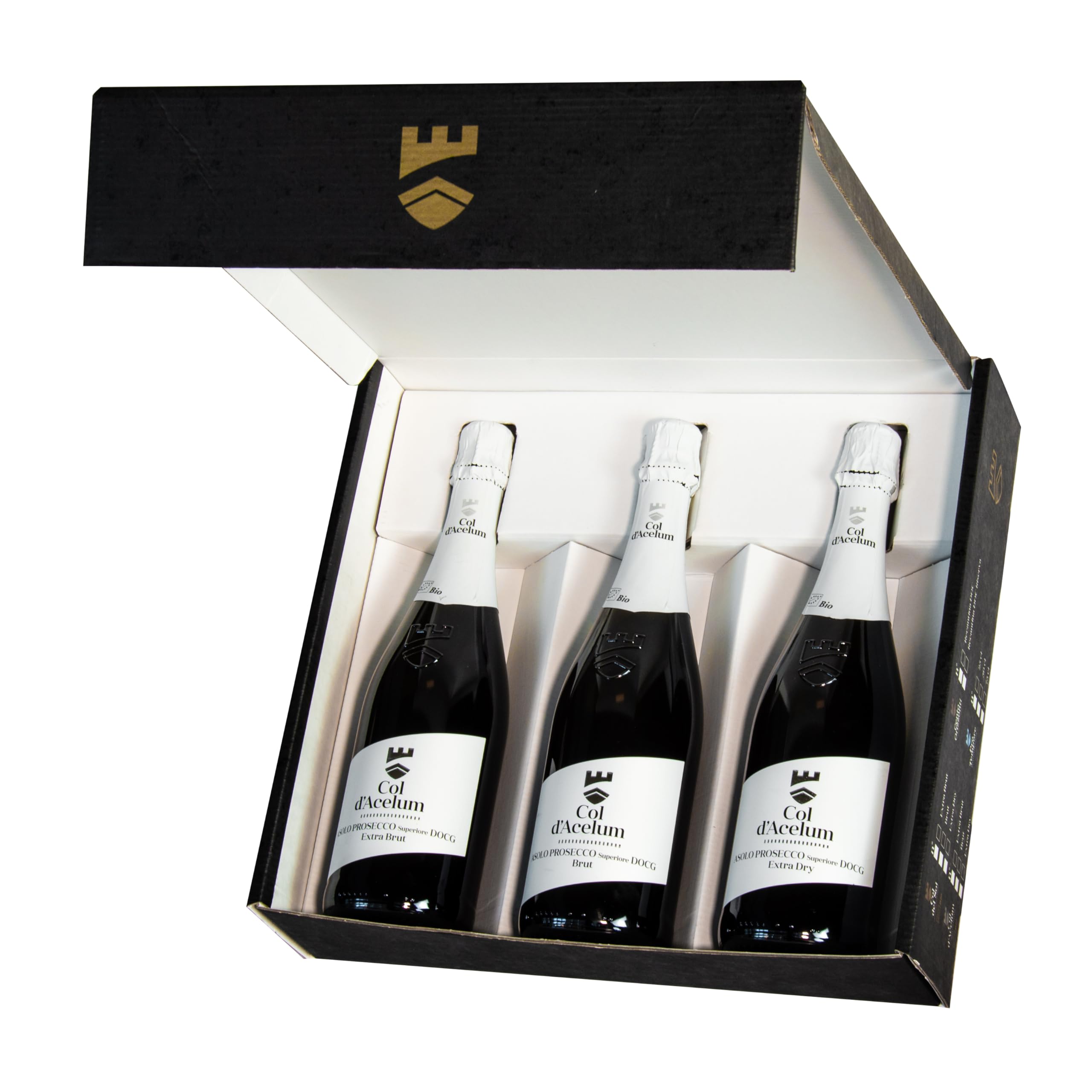 Progress Confezione Regalo Selezione Degustazione COL D'ACELUM Asolo Prosecco Superiore DOCG Extra Dry, Brut, Extra Brut | Vino Biologico | Scatola 3 Bottiglie 75cl.