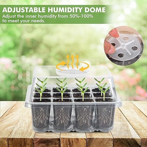 Miniatura 4 de ZOUTOG Bandeja de inicio de semillas, paquete de 15 bandejas reutilizables de germinación de plantas de 180 celdas con cúpula de humedad y orificio