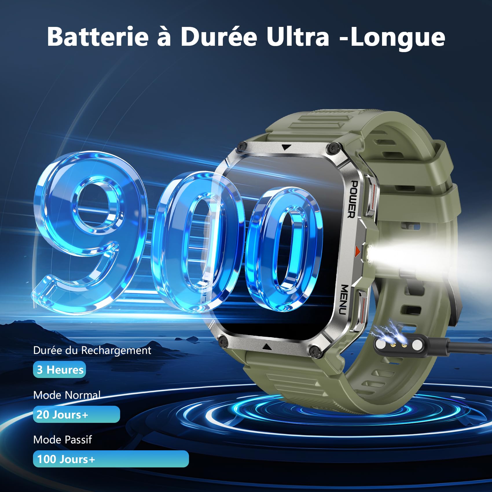 Blackview Montre Connectée Homme Femme, Illumination,Boussole,Batterie 900 mAh, Écran Tacile, Appel Bluetooth, Cardiofréquence, Analyse Sommeil, 100+ Modes Sport,pour Android/iOS (Verte)
