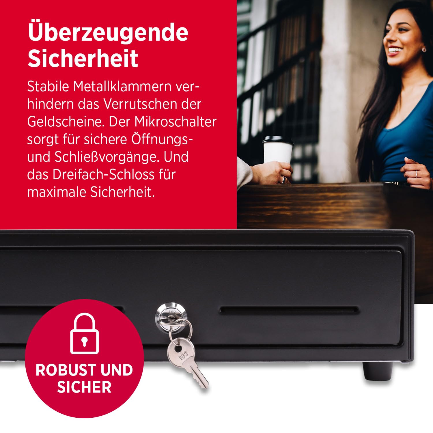 Olympia SD 330A Kassenschublade 4 Fächer Banknoten 8 Münzen RJ-12 12-24 Volt 33,5x33x10,4 cm