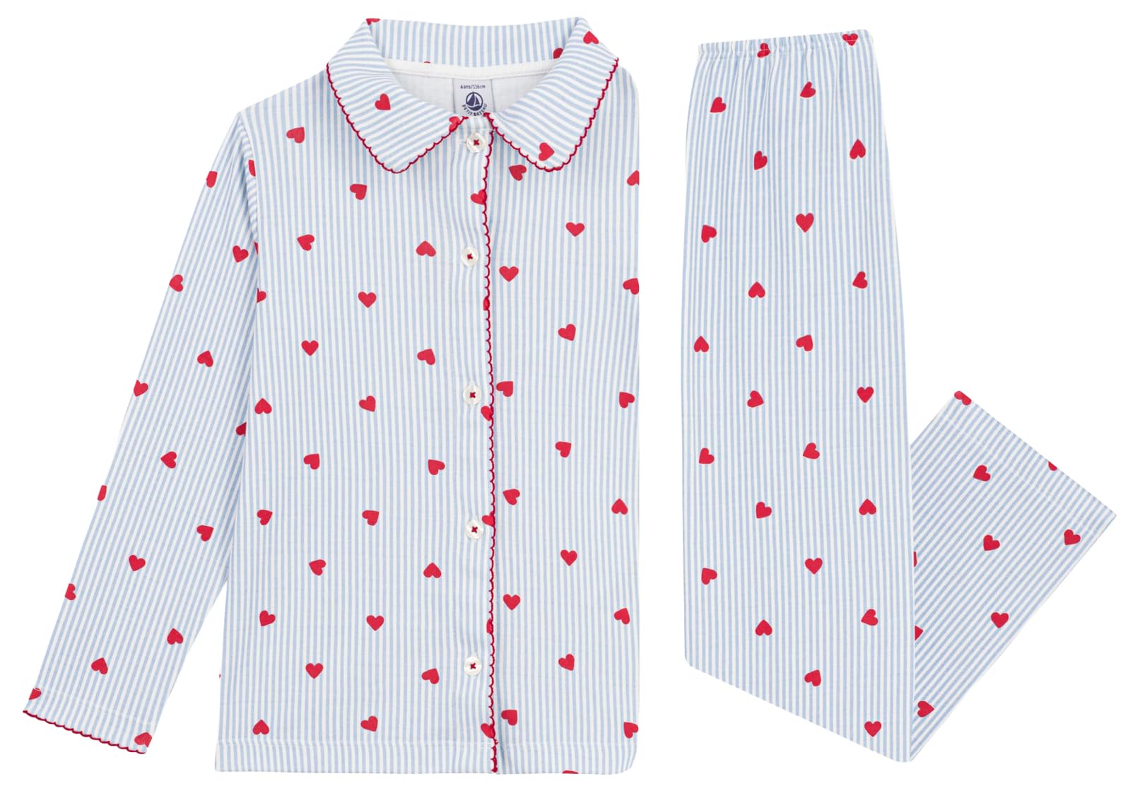 Petit Bateau Pigiama Abbottonato Bambino in Cotone a Cuori, 12A, Bianco/Multico
