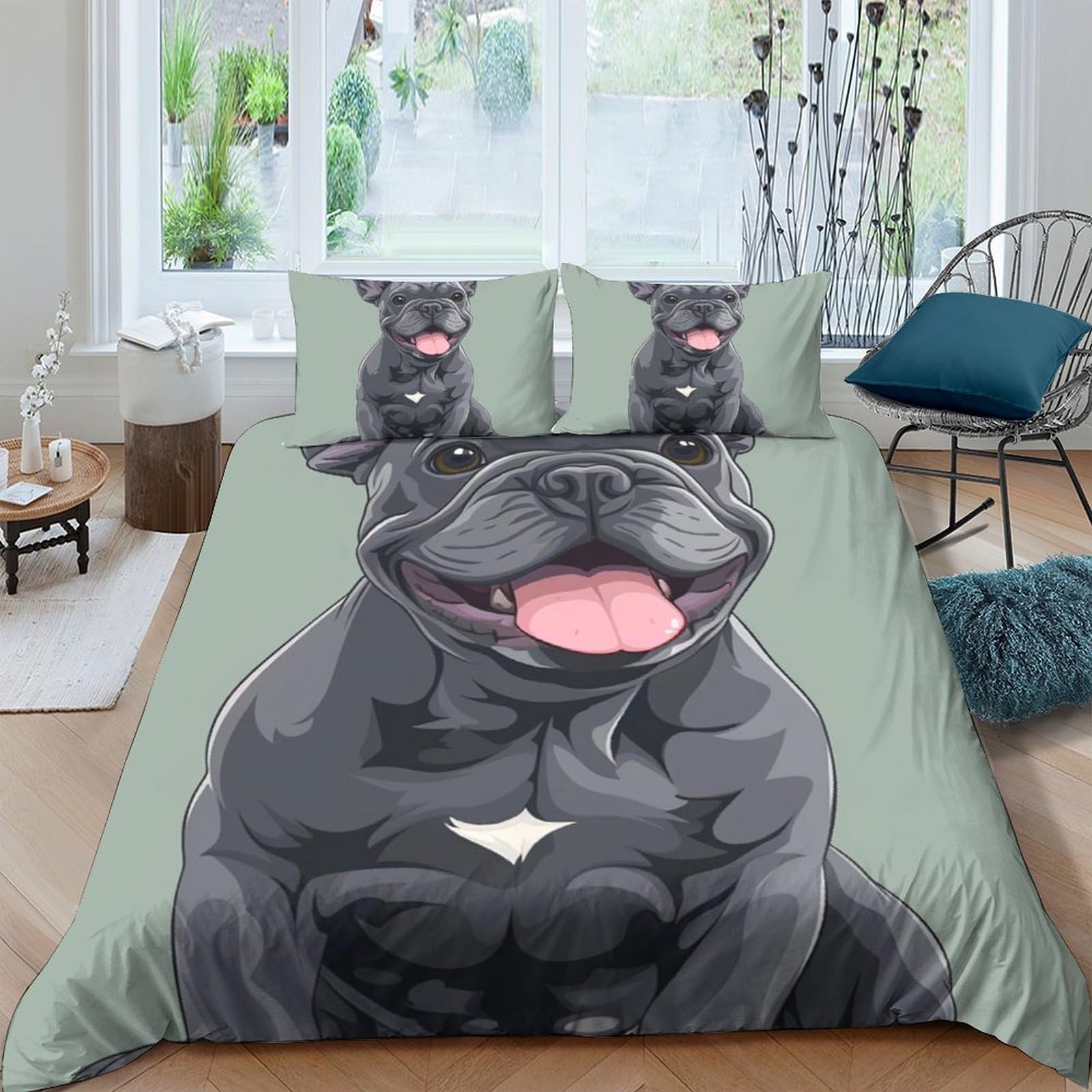 Ctjqhvkz Style-5 3D Printed Black French Bulldog Fitted Sheet Microfiber Cartoon Dog Bed Cover For Bedroom Dorm Mattress Decor Single（135X200cm）
