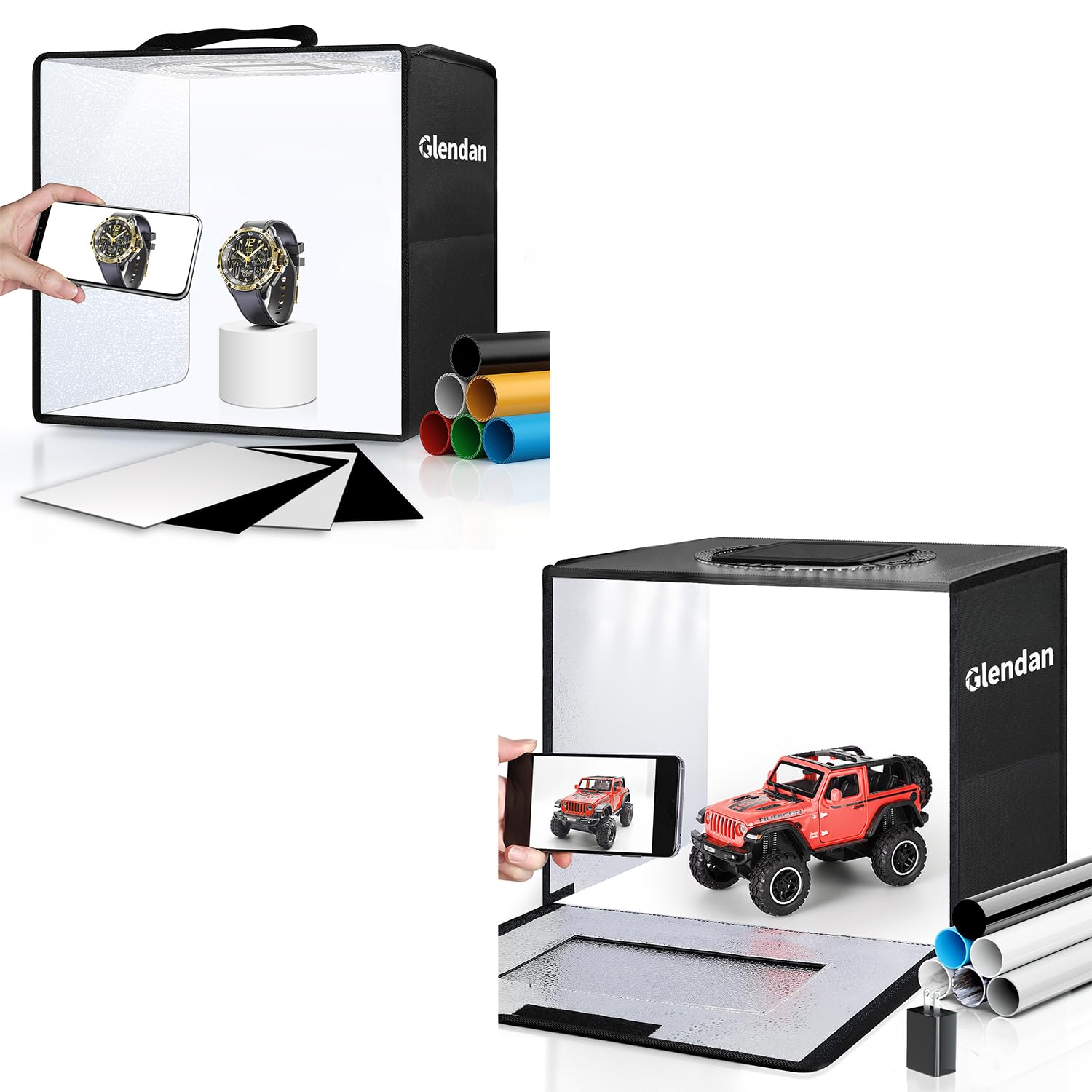 Glendan 10"x10" Professional Portable Light Box Photography + Glendan 16"x12" Professional Upgrade Light Box Photography