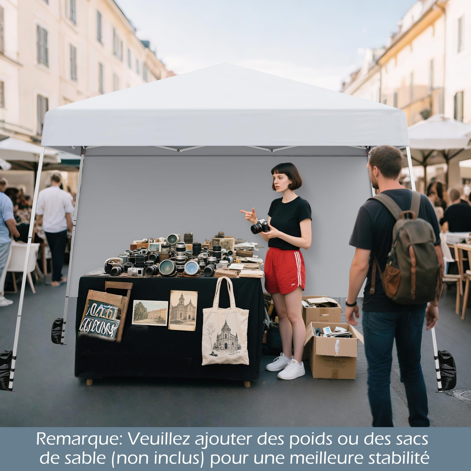 COSTWAY Tonnelle de Jardin 3 x 3 M avec Panneau Latéral, Tente Réception Pliant avec Sac à Dos Portable 4 Piquets Protection Solaire Montage Facile, pour Fête Camping Pique-Nique (Blanc)