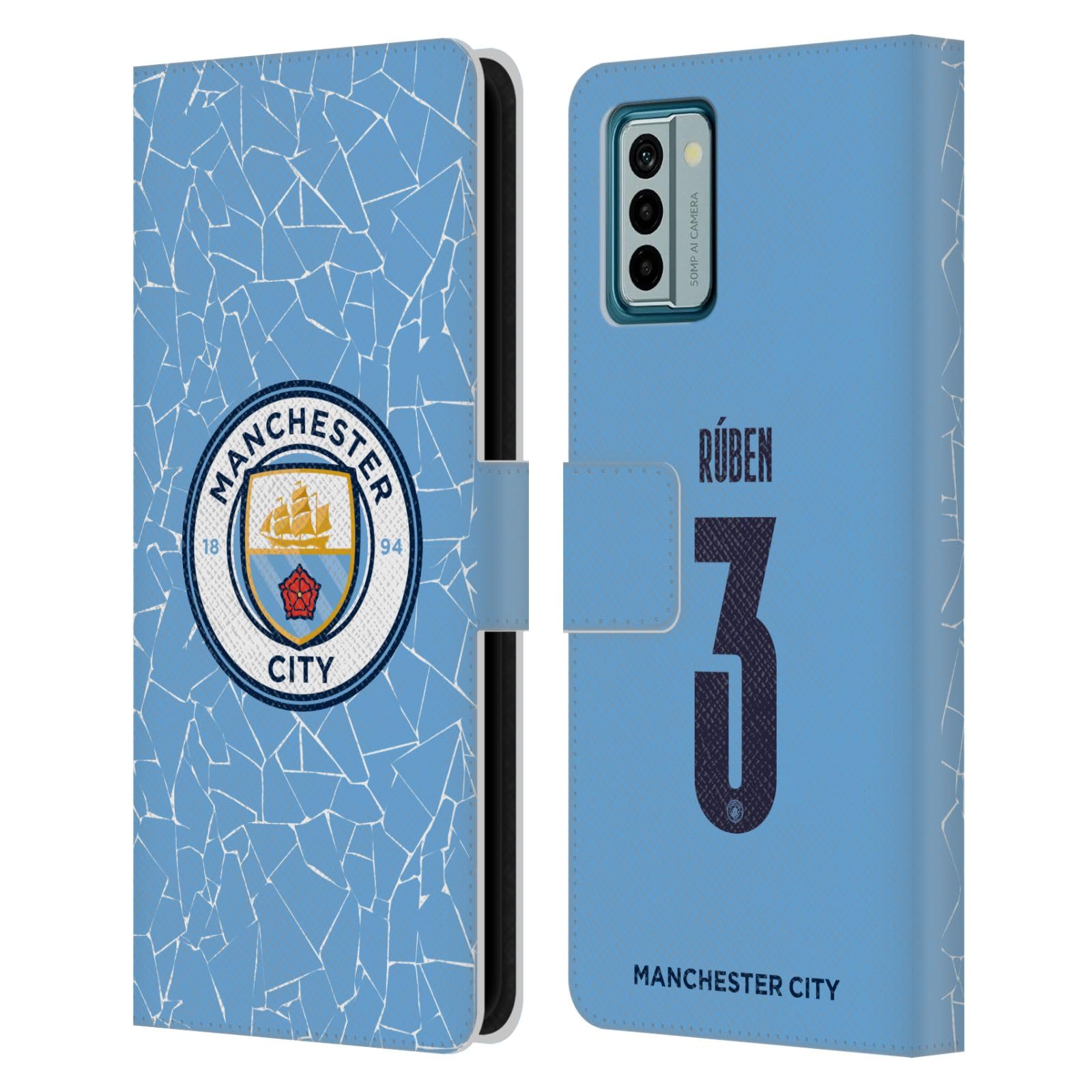 Head Case Designs Officially Licensed Manchester City Man City FC Rúben Dias 2020/21 Players Home Kit Group 2 Leather Book Wallet Case Cover Compatible with Nokia G42