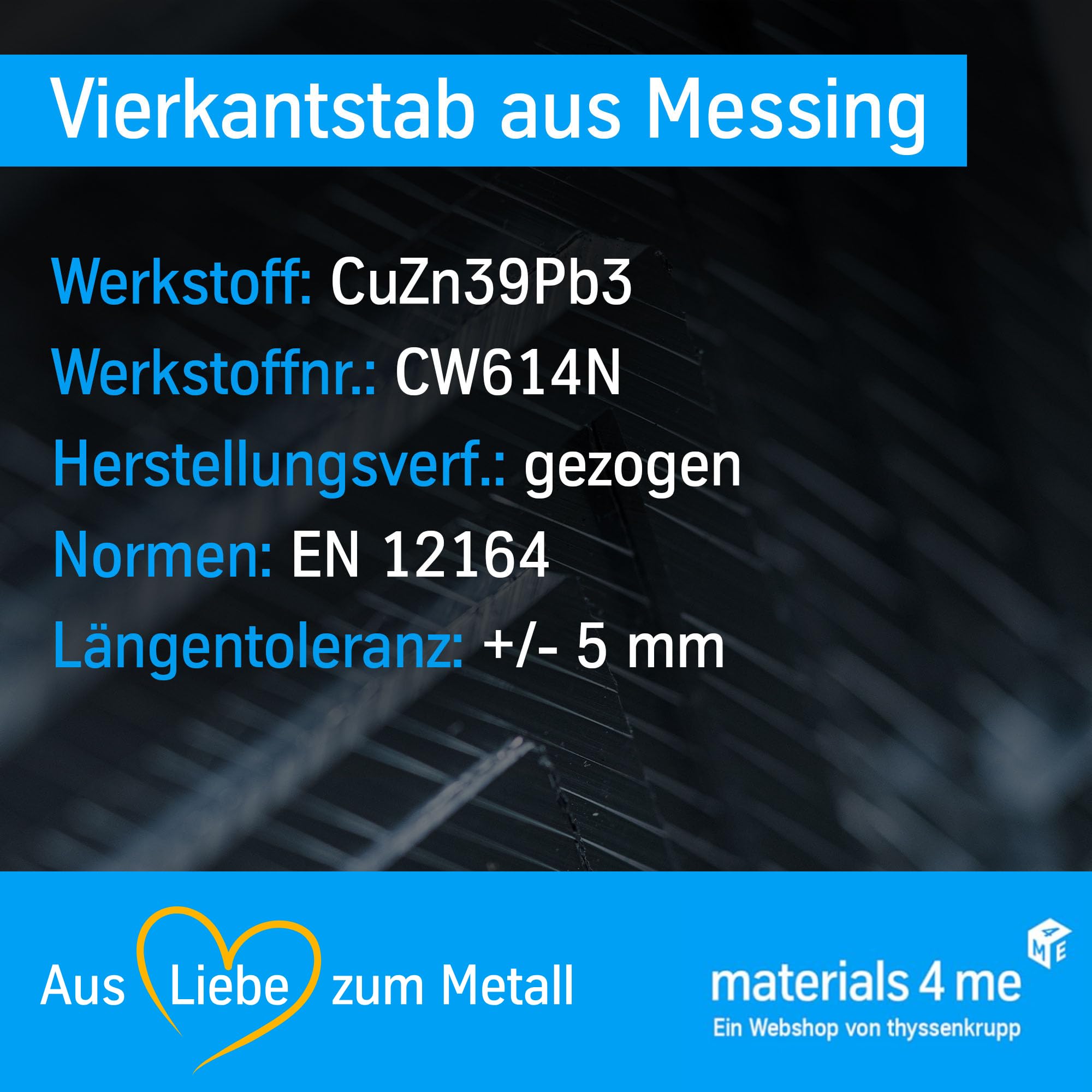thyssenkrupp Vierkantstange Messing 10x10 mm – 2450 mm | Vierkantprofil Vollmaterial | Messing Vierkantstab | präzise, stabil & vielseitig einsetzbar | Werkstoff: CW614N