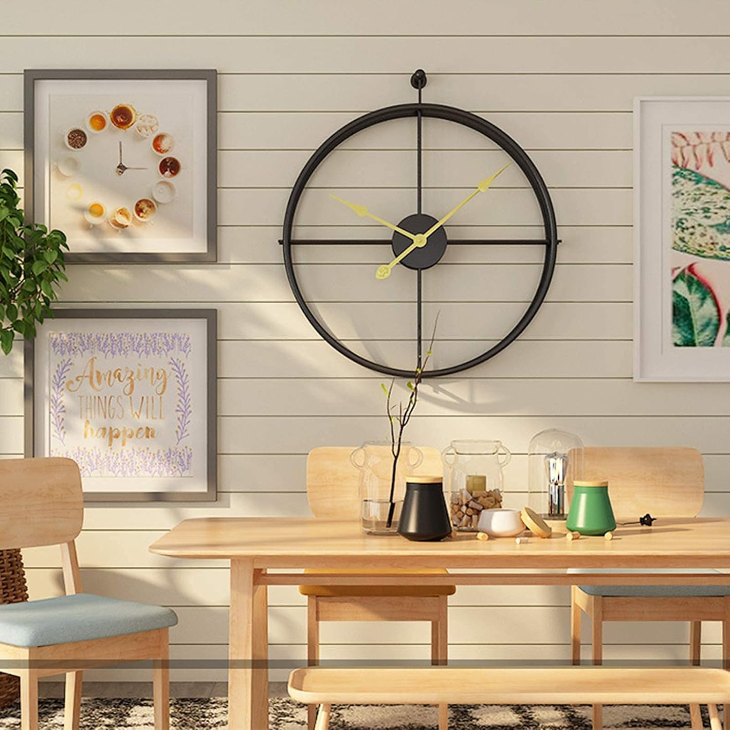 Outdoor Garden Home Decoration Wall Clock, 50 cm Large Round Wrought Iron Garden Clock Giant Open Face Retro Waterproof Outdoor Clock Indoor Outdoor Decoration Mute Quartz Home Dec