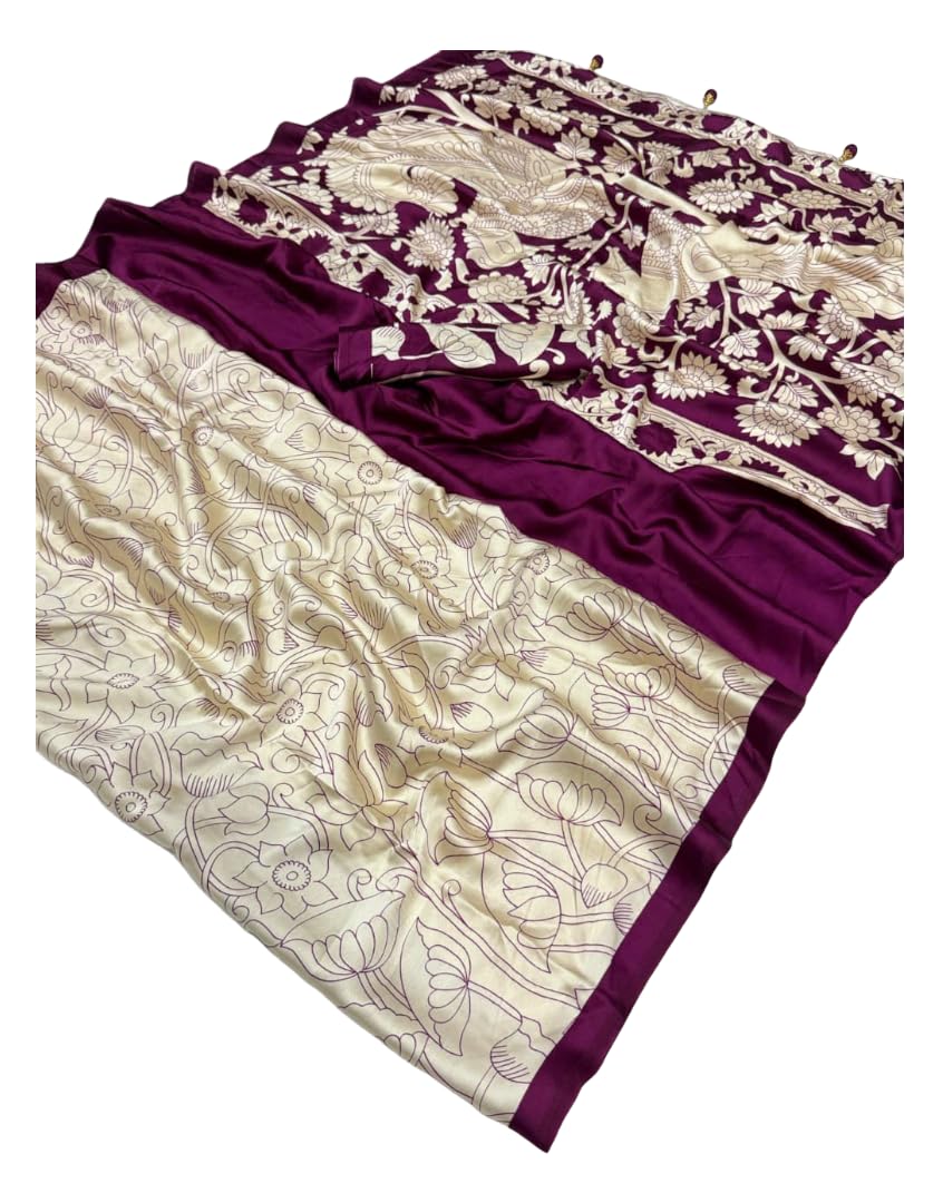 DC ELEMENTS Ajrakh Semi Modal Silk Saree for Women Traditional Indian Ethnic Printed Sari Unstitched Blouse Piece Lightweight (C)