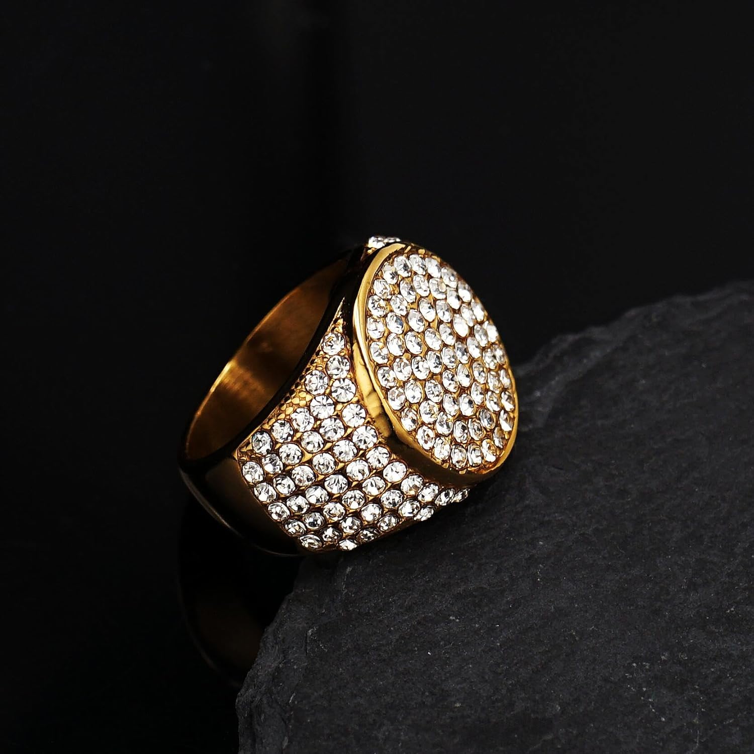 ICED OUT Ring for men Wedding Rings for Men Round Circle Stainless Steel ring Hip Hop ring Radiant Rings Bling Iced Out Jewelry Punk Ring Club ring Heavy Metal ring Party - Image 2