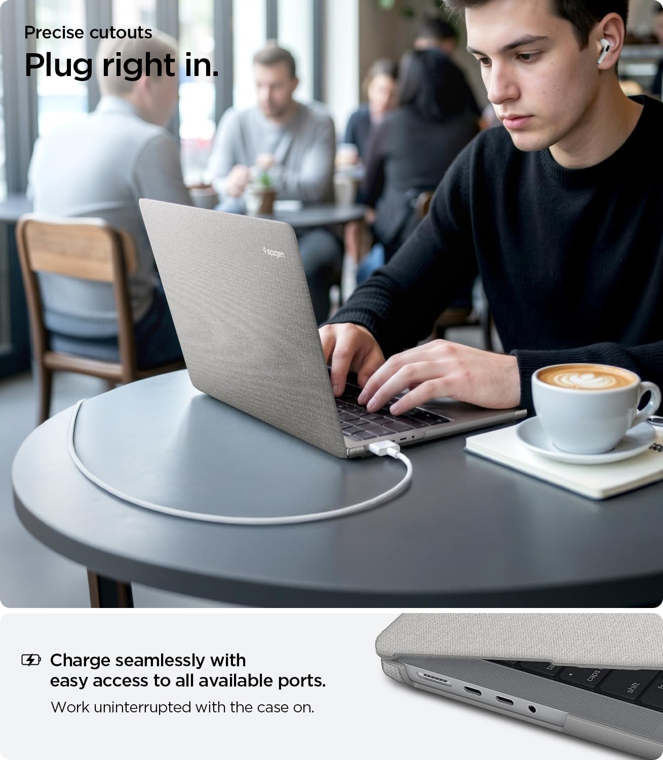 Spigen Urban Fit Funda para MacBook Pro 14 Pulgadas | Funda para M5/M4/M3/M2/M1/Pro/Max (2026-2021) con Textura de Tejido Premium, Confort Ligero - Heather Gray