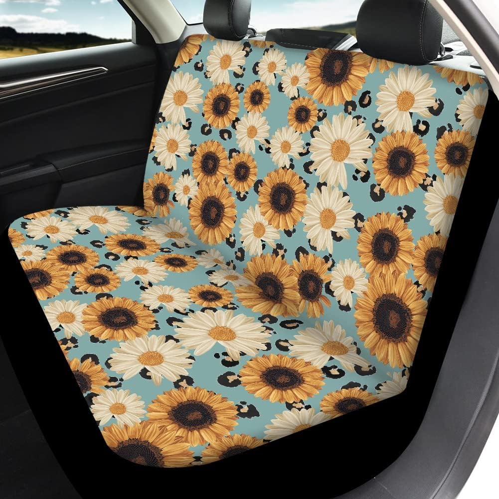 Kuiaobaty Luxury Sunflower & Daisy Designs Car Seat Cover Front and Rear Bench Seat Cover Pack of 4,Full Set fit for Car SUV Van Sedan