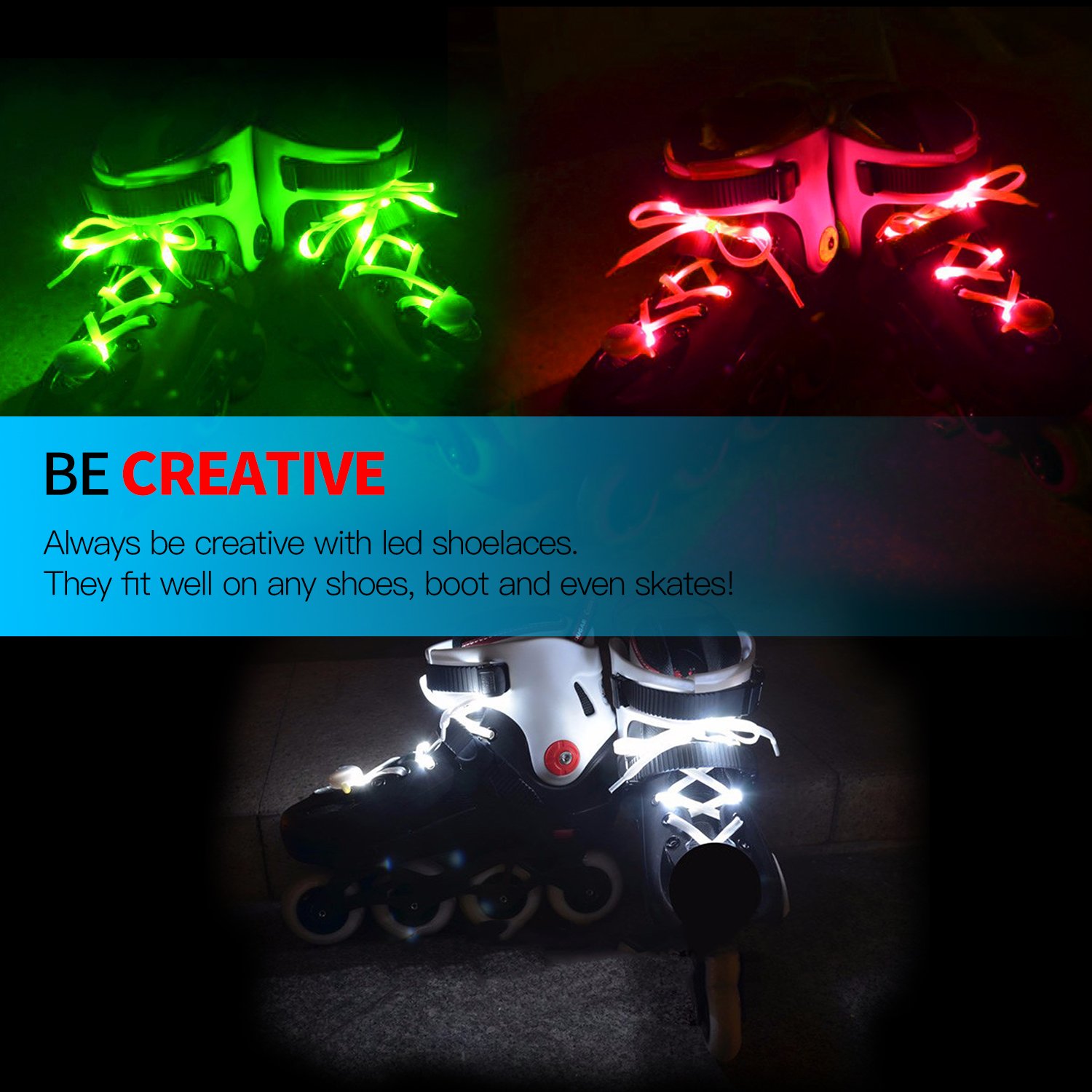 Novelty Place3 Pairs LED Light Up Shoelaces with Modes for Party,  Dancing, Running DIY Pairs (Green, Red White)