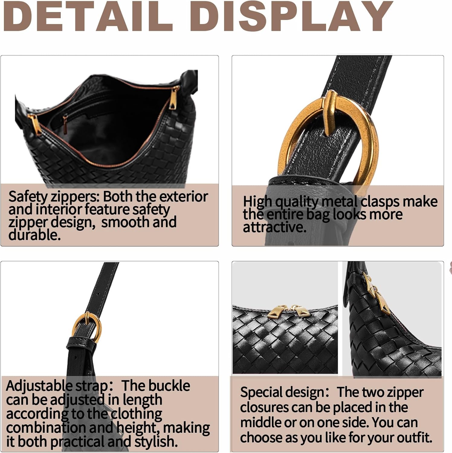 Shoulder Bag Handbags Women's Crossbody Woven Clutch Purses for Women Tote Bags Adjust Strap Hobo with Zip Closure - Image 4