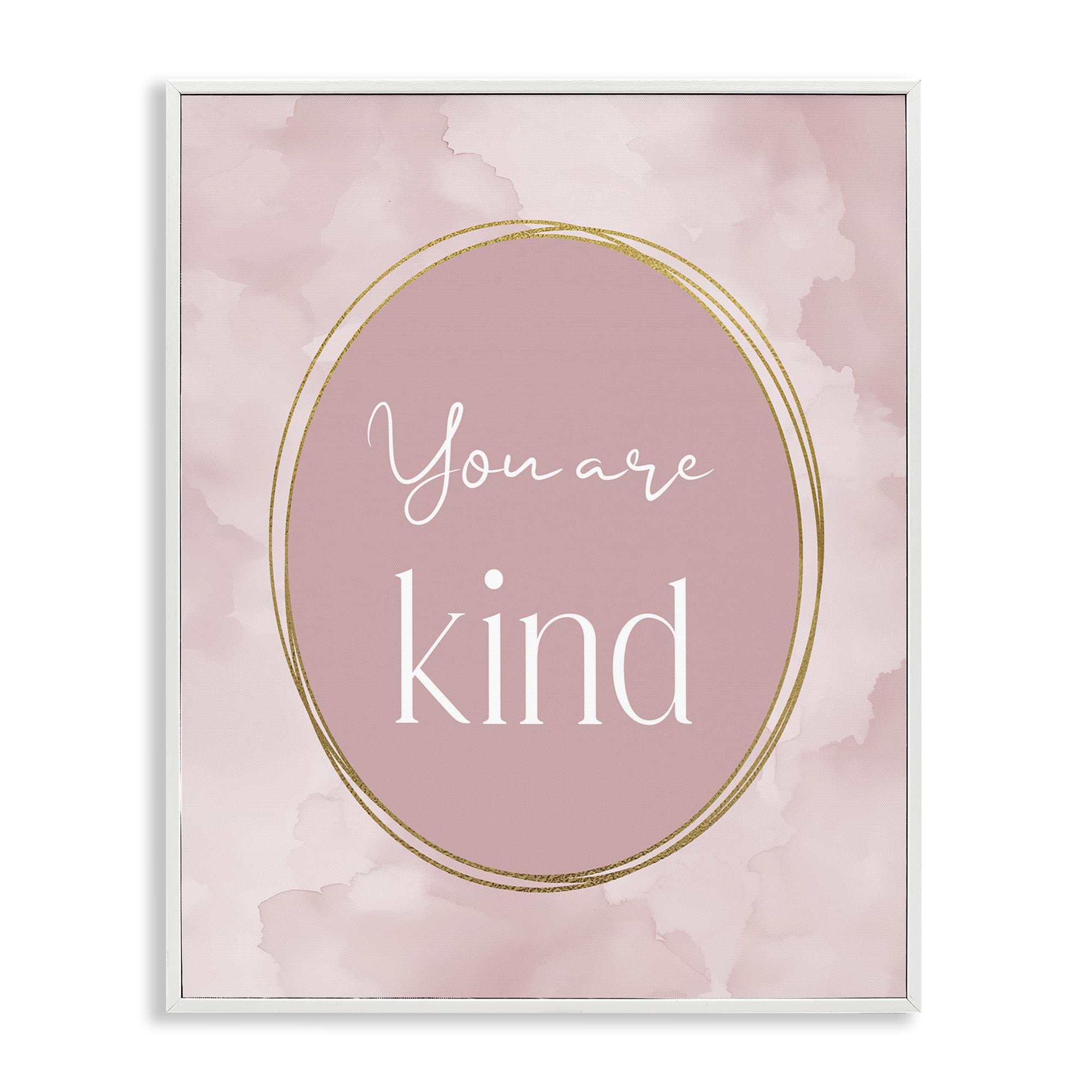 Stupell Industries You Are Kind Affirmation 'Pink Golden Affirmation', Framed Giclee Art, White, 16 X 20 Inches, Easy To Hang And Sturdy, Made In Usa, By Christine Simpson Art