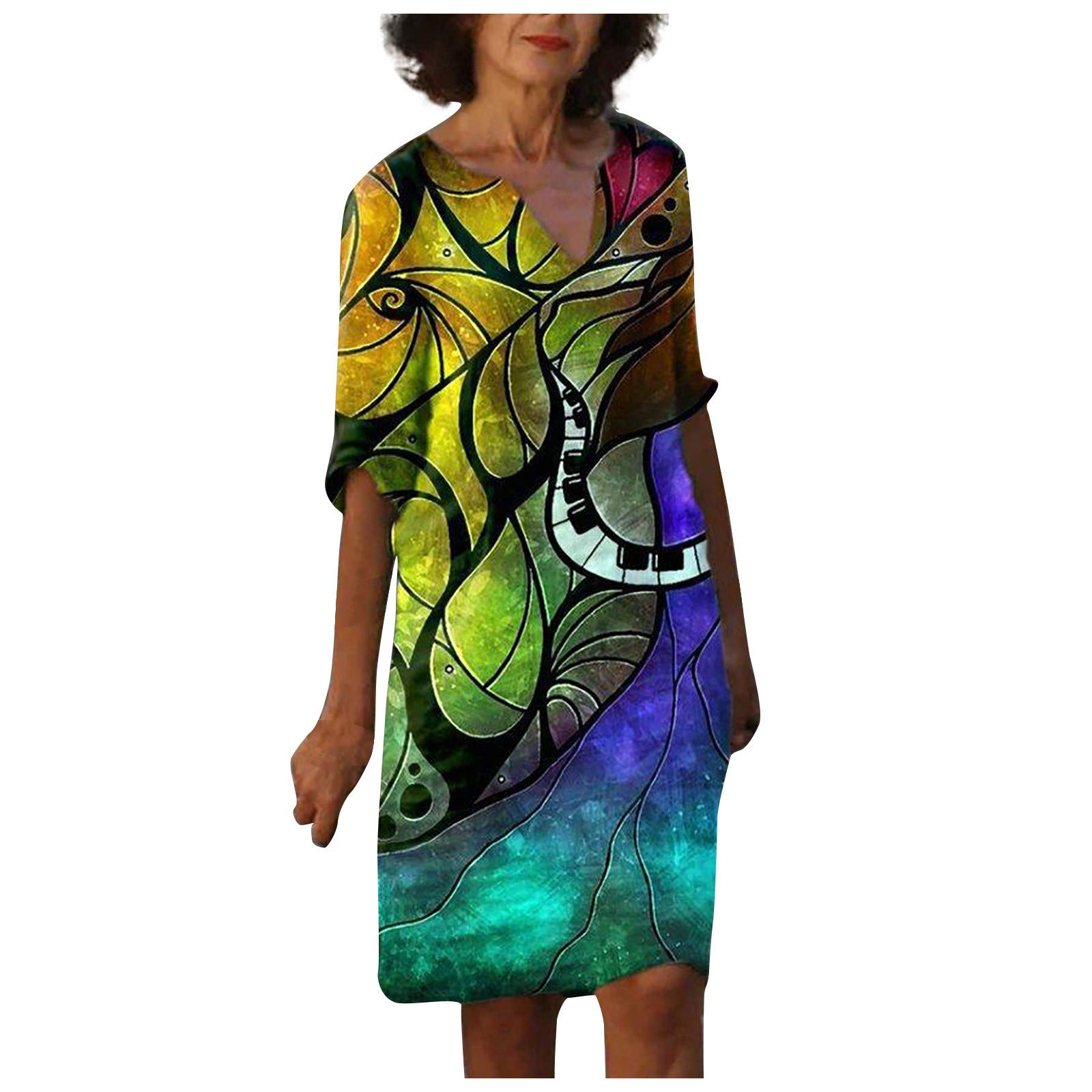 Summer Dresses Women 2022 Long Premama Women's DressesRoll-up Sleeve Party with Bright Colors PrintMini Dress Clothes Women Dresses