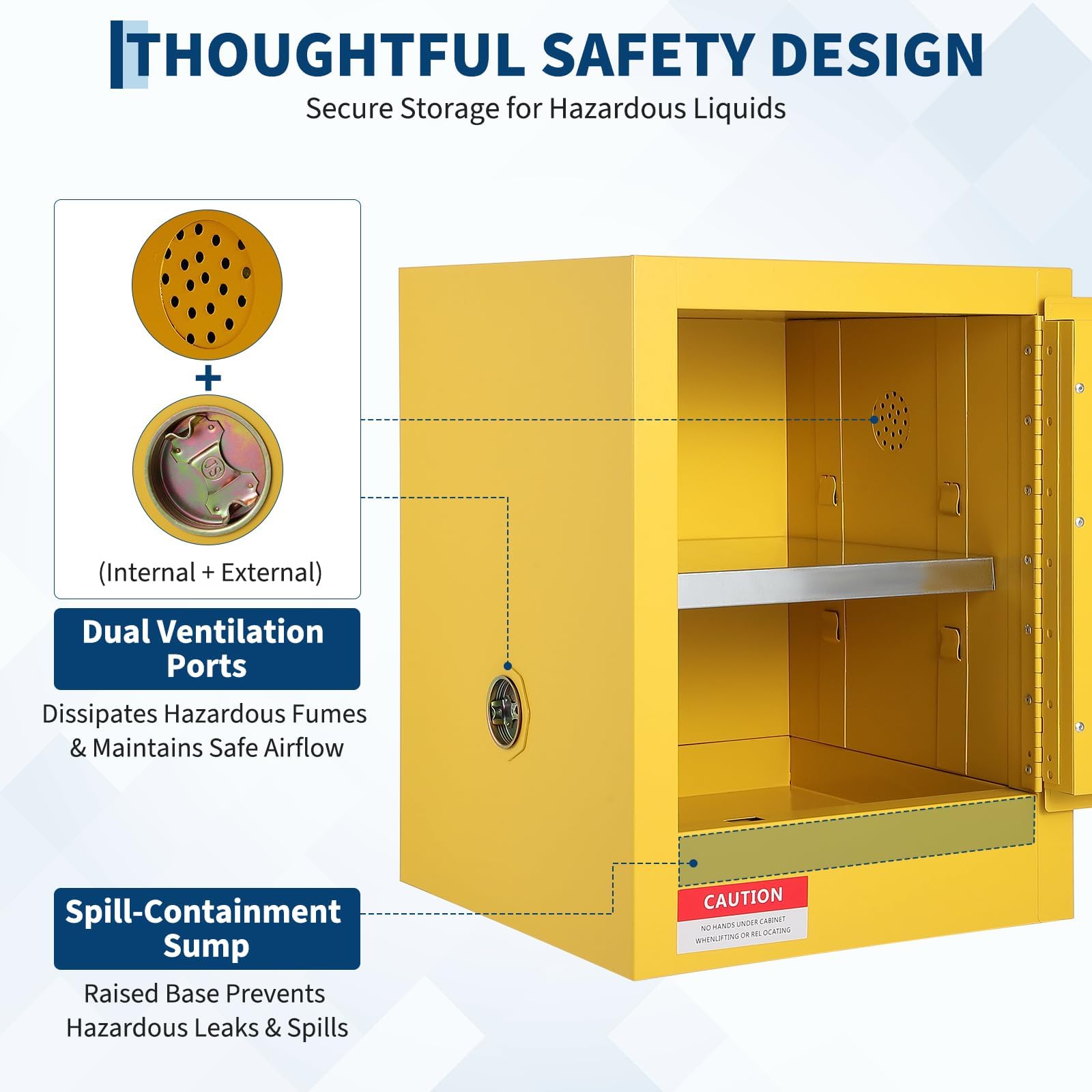 Gefahrstoffschrank Für Entzündliche Stoffe, Feuerbeständiger Sicherheitsschrank, Flüssigkeitsschrank Aus Kaltgewalztem Stahl Mit Auffangwanne, Belüftung, Erdung Und Verstellbarem Regalboden, Für Indus