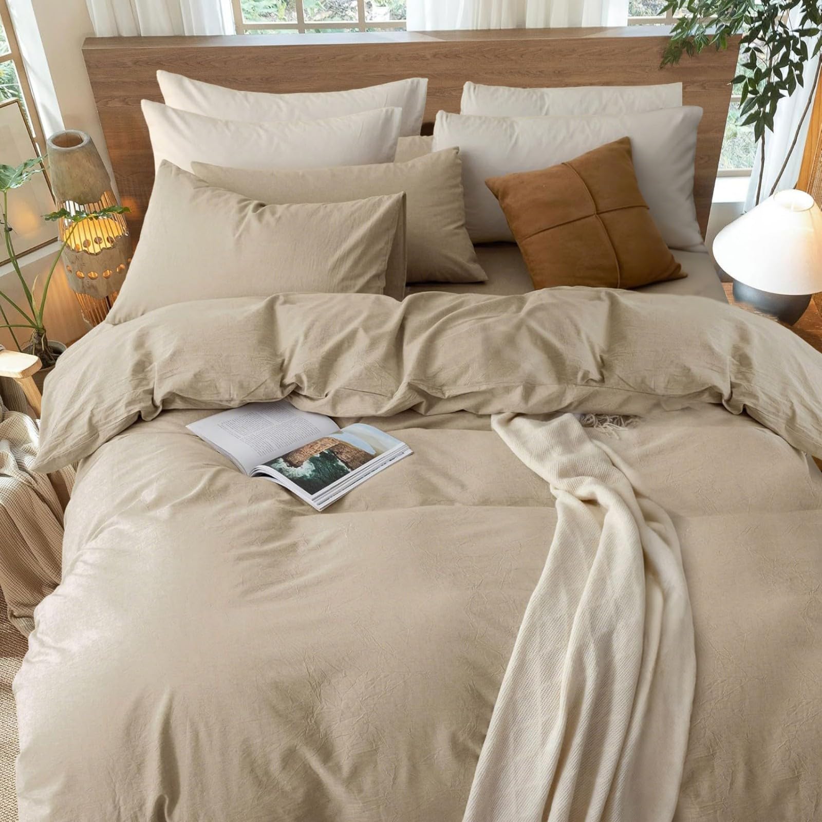 Freyamy Bettwäsche 135x200 Baumwolle Khaki Unifarbig ÖKO-TEX Bettwäsche Set