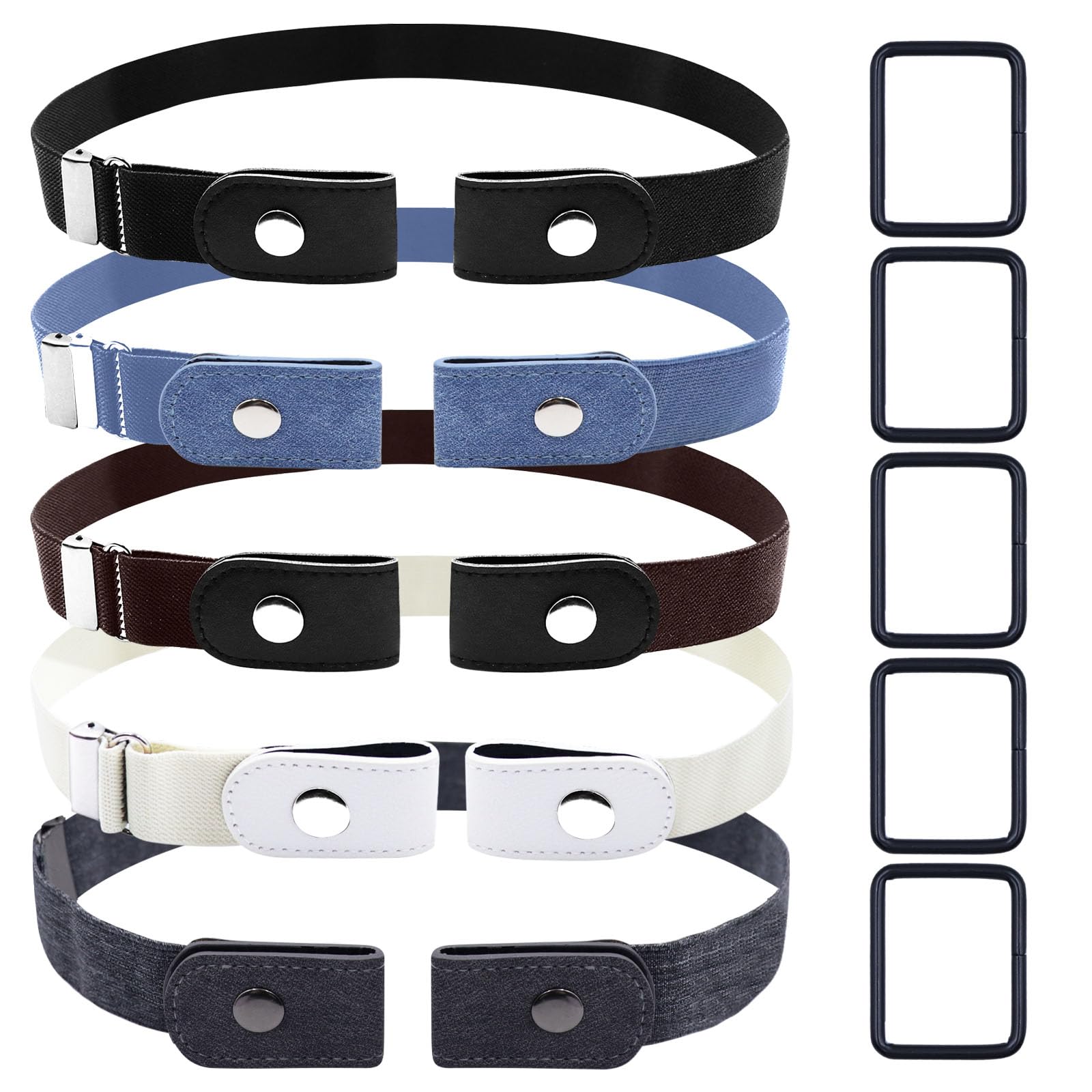 Ouligay 4 stuks riemen zonder gesp, stretchriem voor dames, gespvrije stretch, elastische riem voor dames en heren, damesriem, verstelbare onzichtbare riem voor jeans en broeken