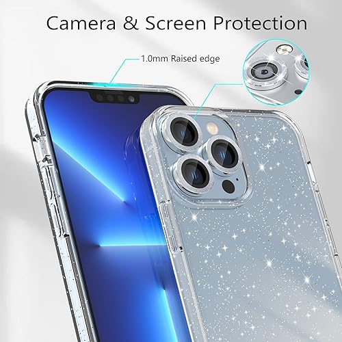 Miniatura 12 de Funda con purpurina diseñada para iPhone 15 Pro Max, con [2 unidades] protector de pantalla y [paquete de 3] protector de lente de cámara brillante