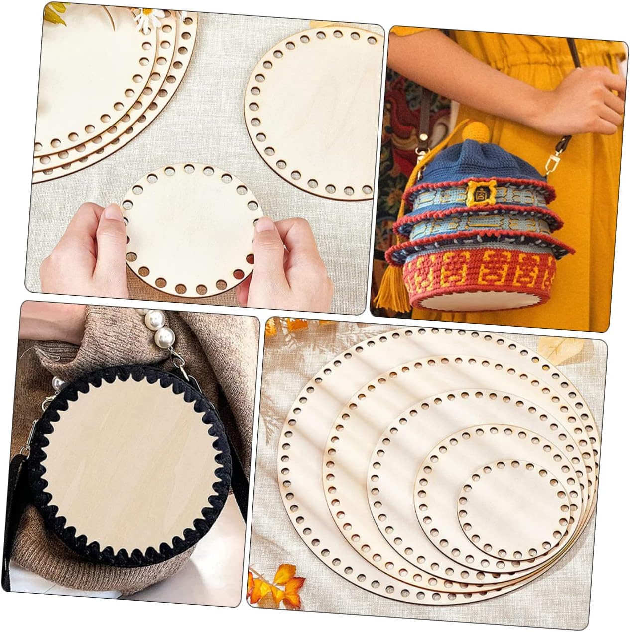 PHENOFICE 5pcs Wooden Bag Bottom Smooth Knitting Handbag Crossbody Bag DIY Bases Moses Basket Base for Crochet Kit