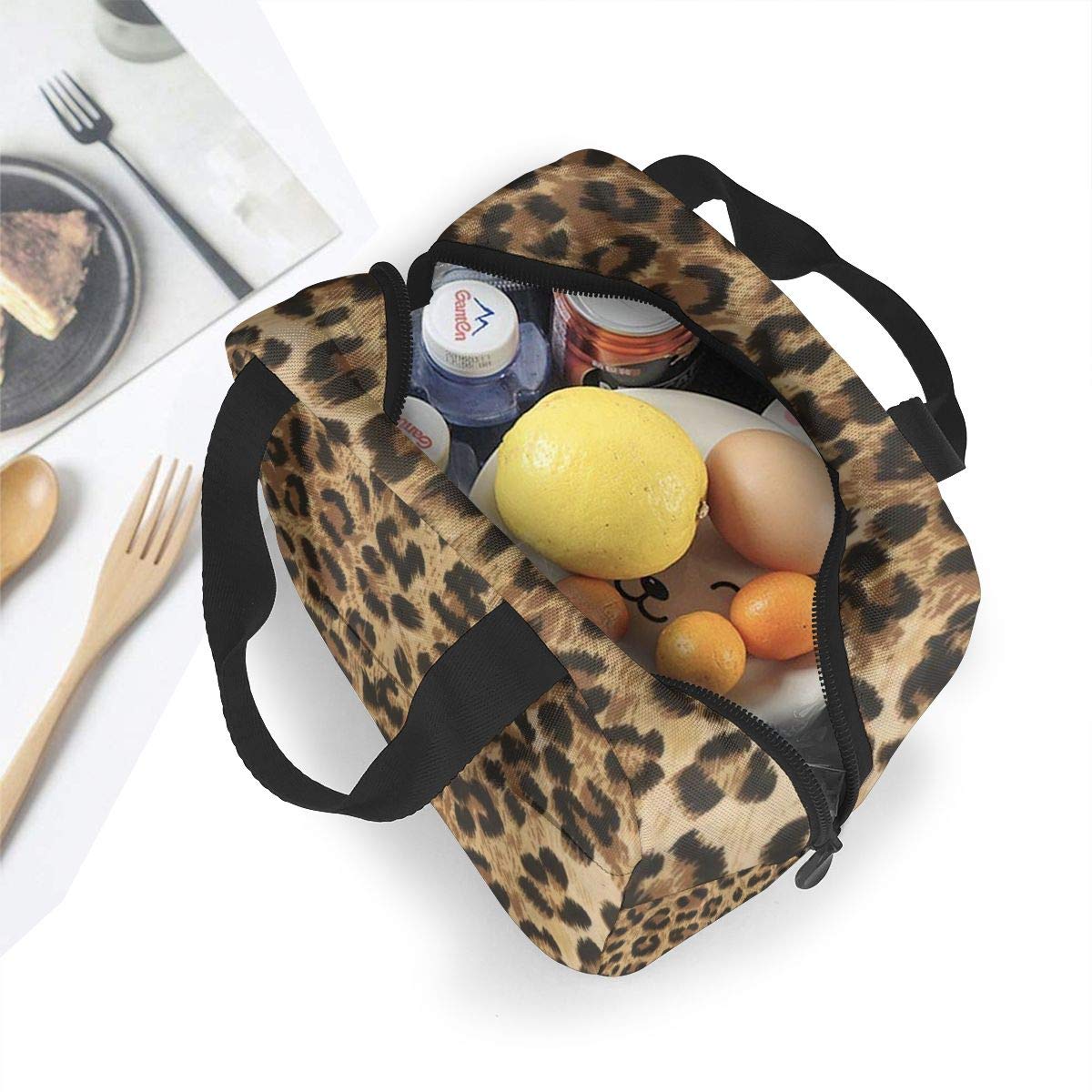 Borsa portapranzo con stampa leopardata rosa con tracolla regolabile, a