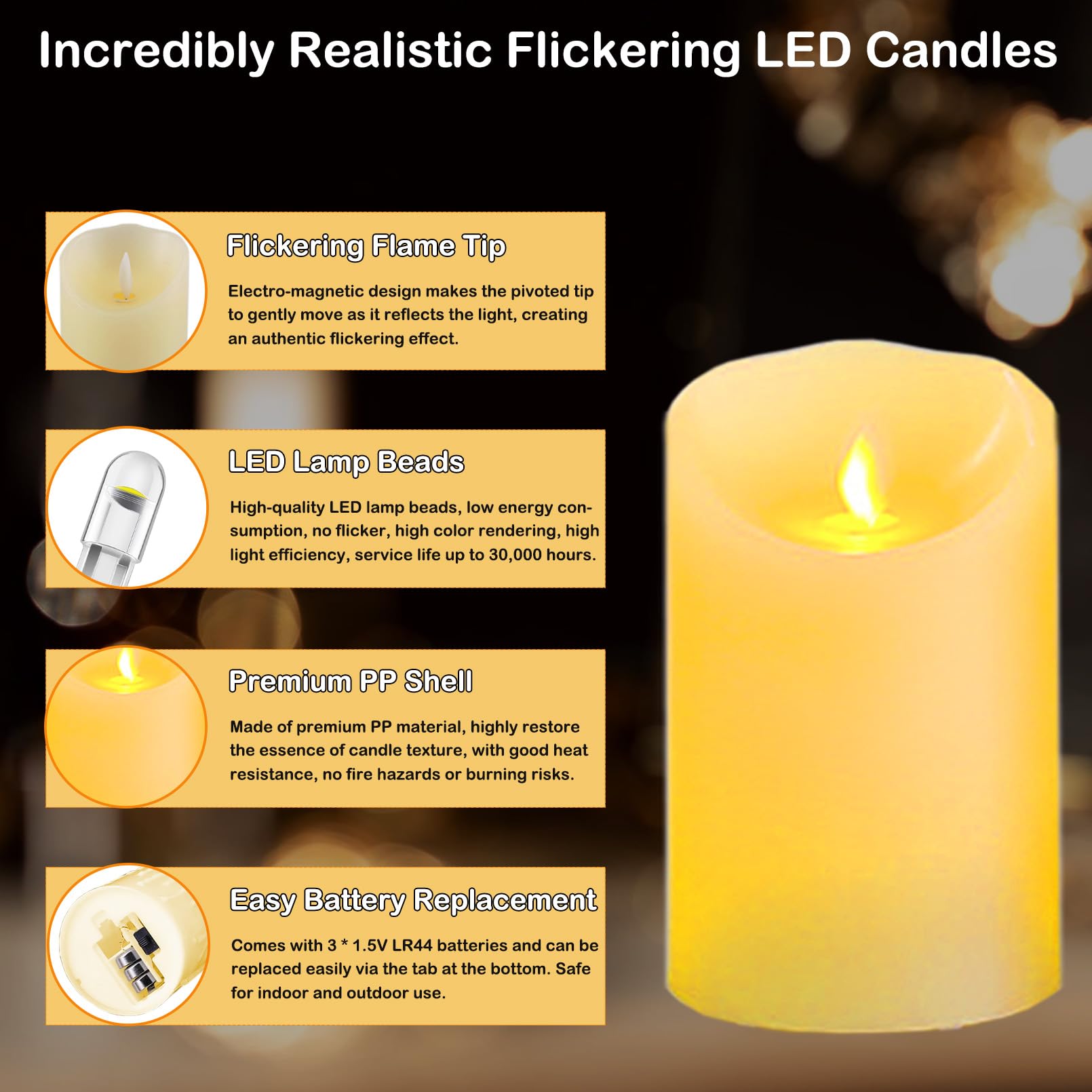 Candele LED Tremolanti - 12 Pezzi | Effetto Fiamma Realistico, Batteria Included, Diametro 5cm - Foto 6