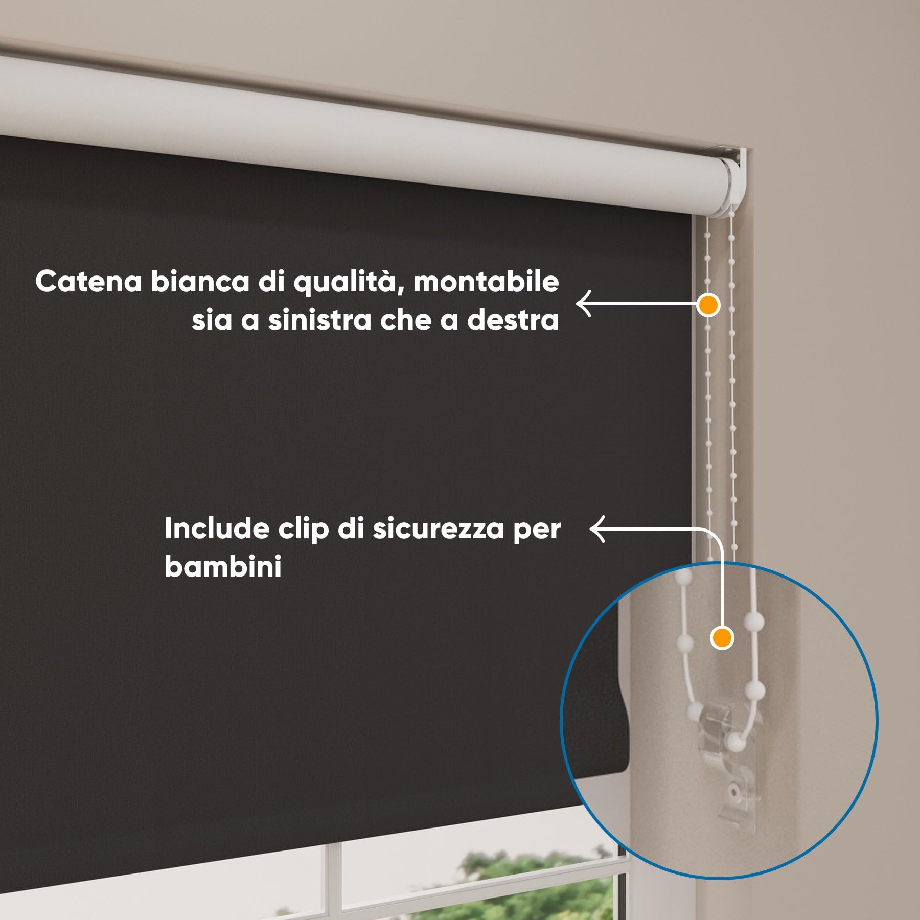 DTCH® Tenda a rullo oscurate senza fori 140 x 190 cm (LxA) Nero - 240 x 190 cm (LxH), Misure da 40 a 240 cm di larghezza, tende a rullo per finestre senza forare, Tenda oscurante