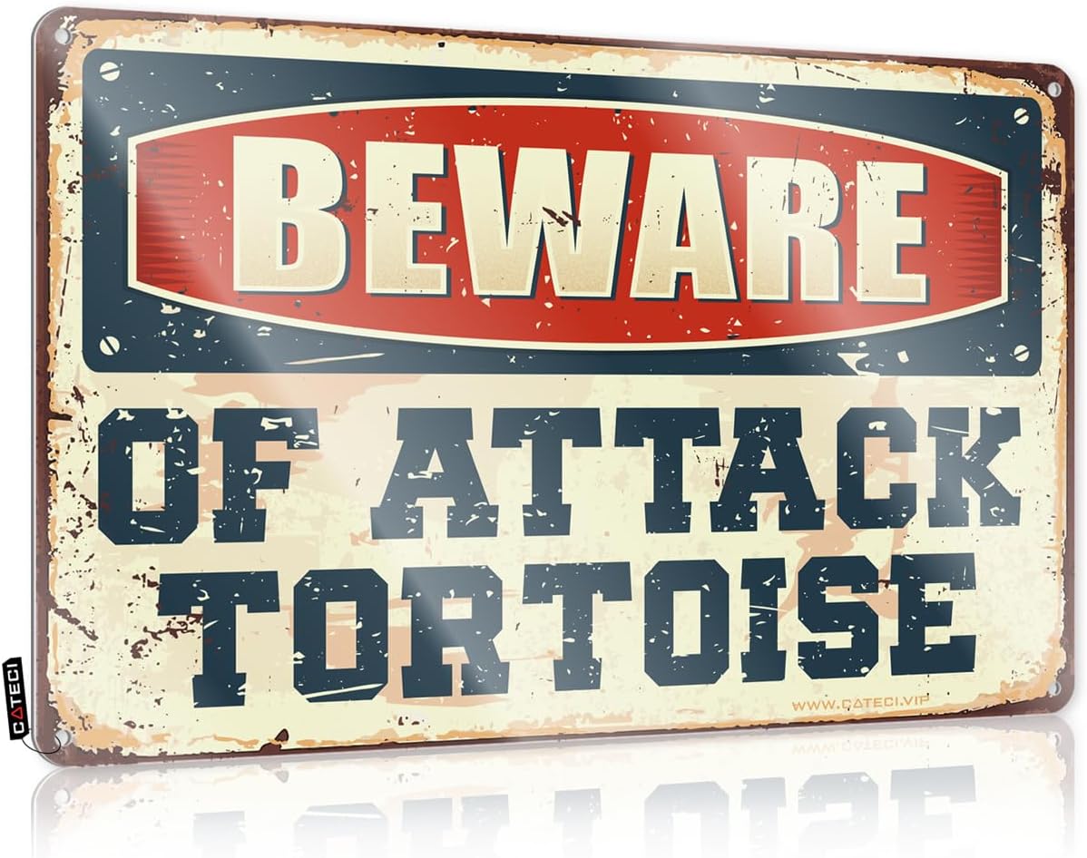 "Beware of Attack Tortoise" - Funny Metal Decor Sign 8x12in Gift Idea
