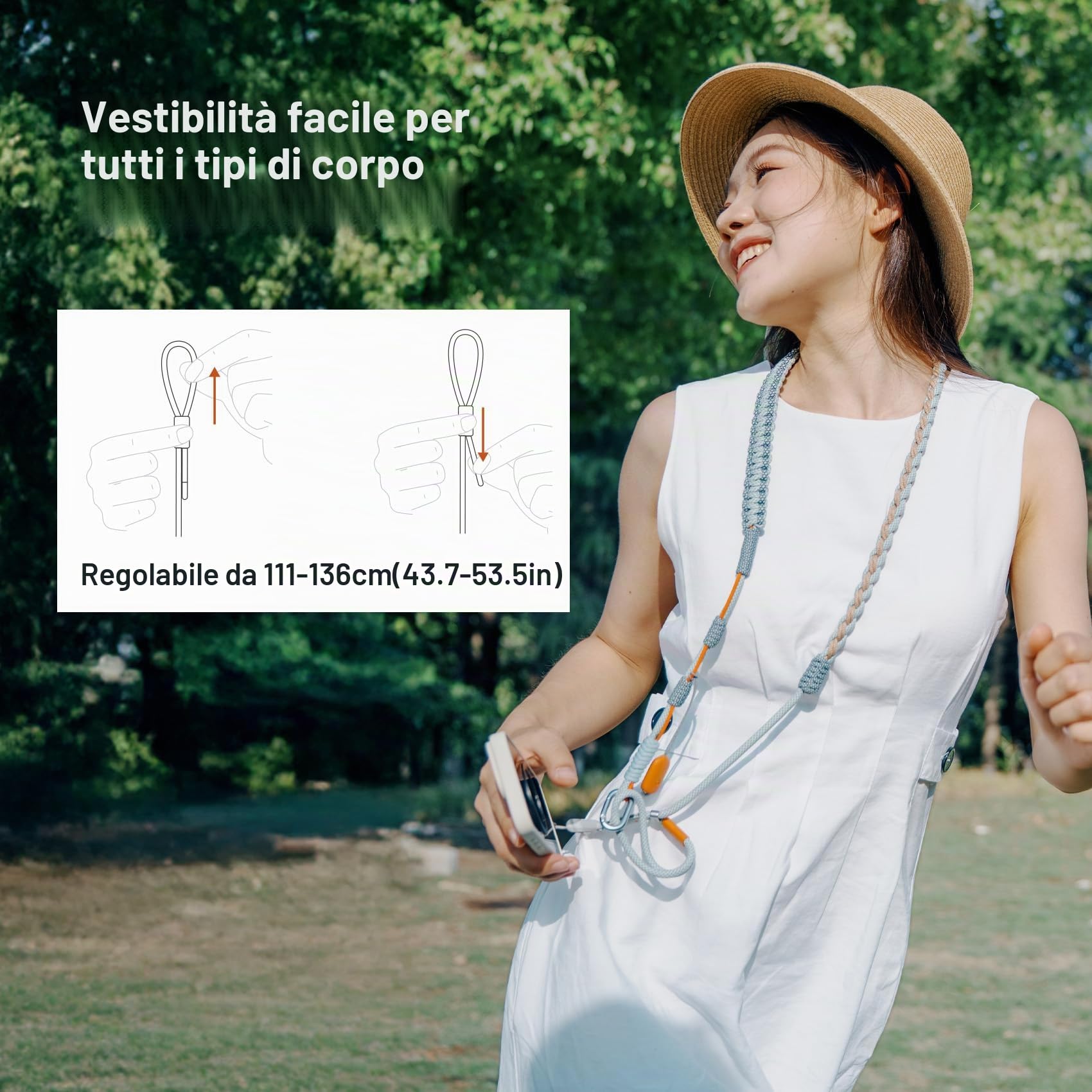 PGYTECH LinkGo Tracolla Fotografica per Smartphone, Cinturino in Nylon Regolabile, con Perla a Sgancio Rapido e Panno di Pulizia, Compatibile con iPhone, Android e Altri Smartphone
