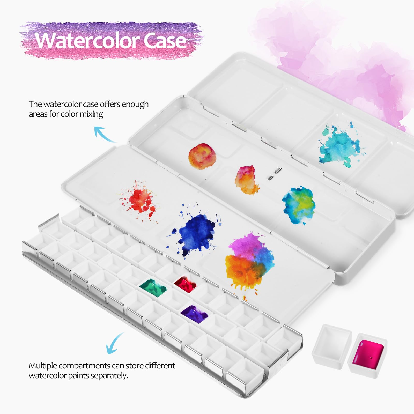 VILLCASE Watercolor Palette, Watercolor Pigment Paint Box for DIY Watercolor Oils Painting Sketching Travel Case Art Drawing Supplies