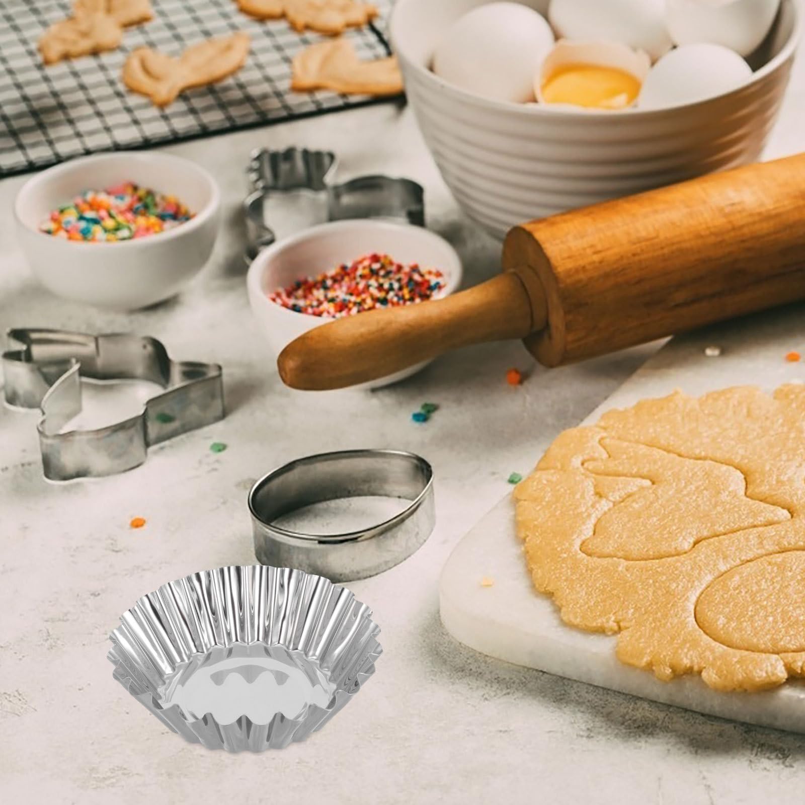 TOYANDONA Moldes para Tartaletas de Acero Inoxidable Mini 50 Piezas | Plata, Redondos y Reutilizables, Propiedades Antiadherentes, para Cocina y Reuniones