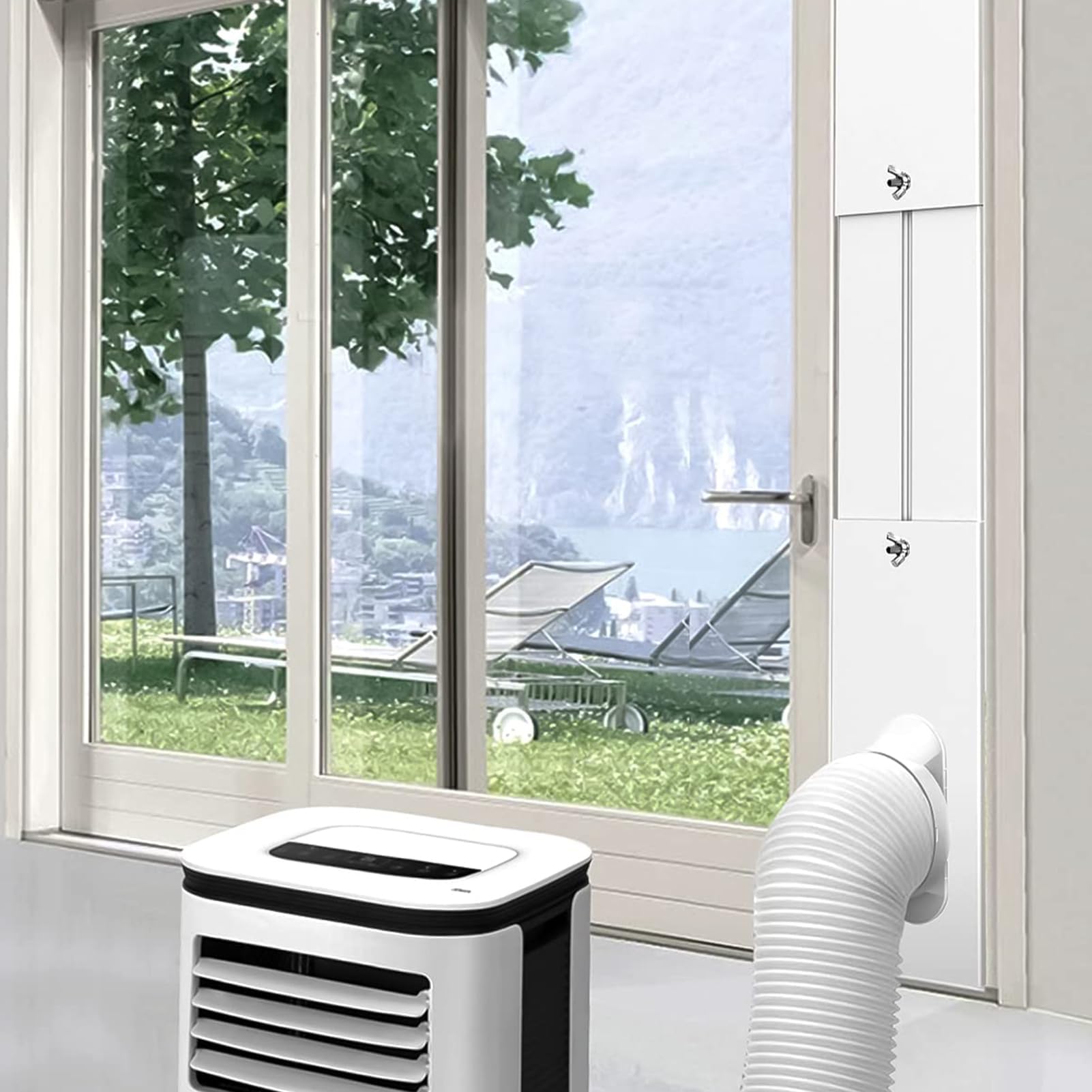 Abluftschlauch Fensterdurchführung für mobile Klimaanlage, Rolladen Fensterblende mit verstellbarer Dichtungsplatte, Fensterabdichtung Klimaanlage (4PCS)