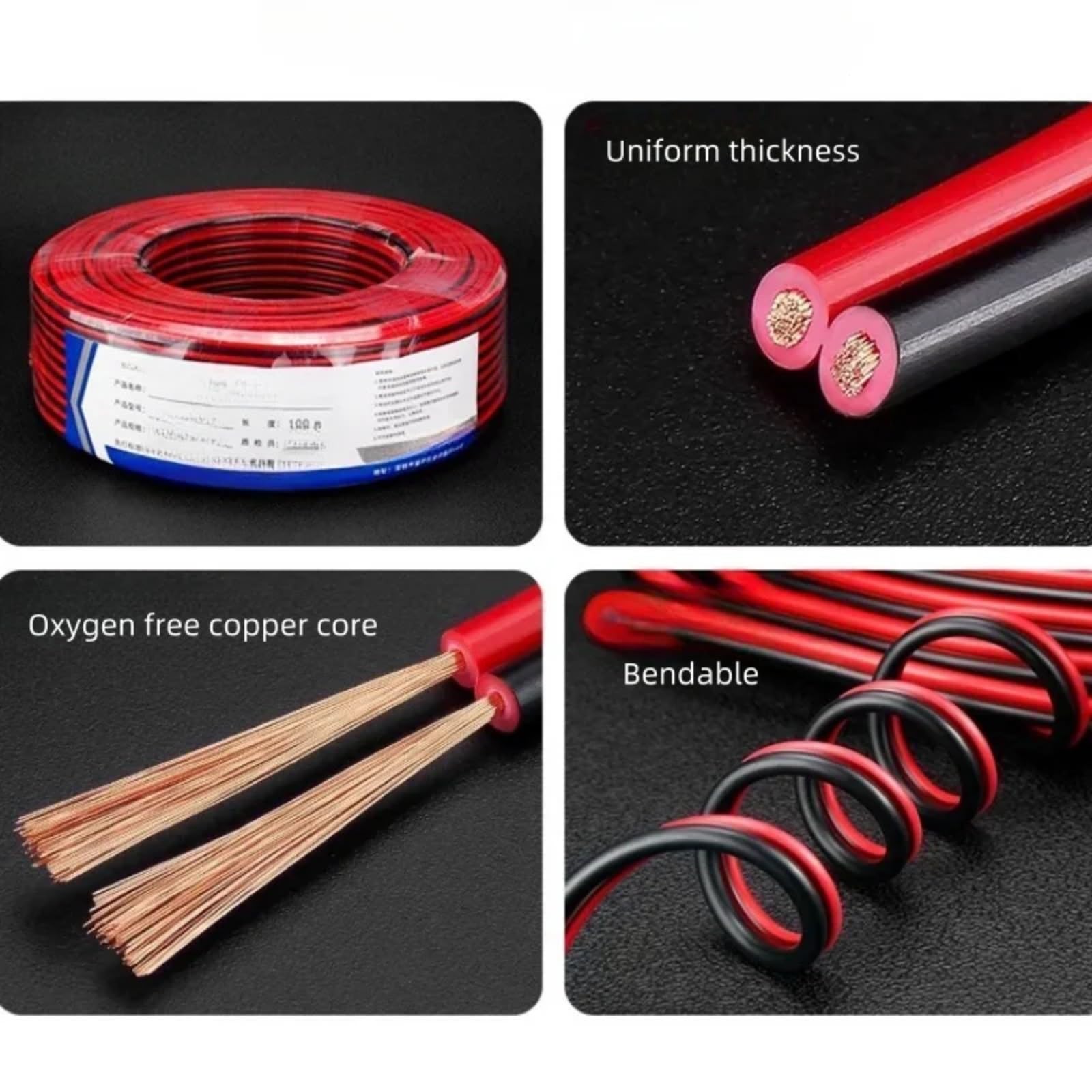 Elektrokabel 5/10 m B, 2 Leitungen, 12, 14, 16, 18, 20, 22 AWG, PVC, LED (Rot und Schwarz; 10 Meter; 16 AWG 1,0 mm²)