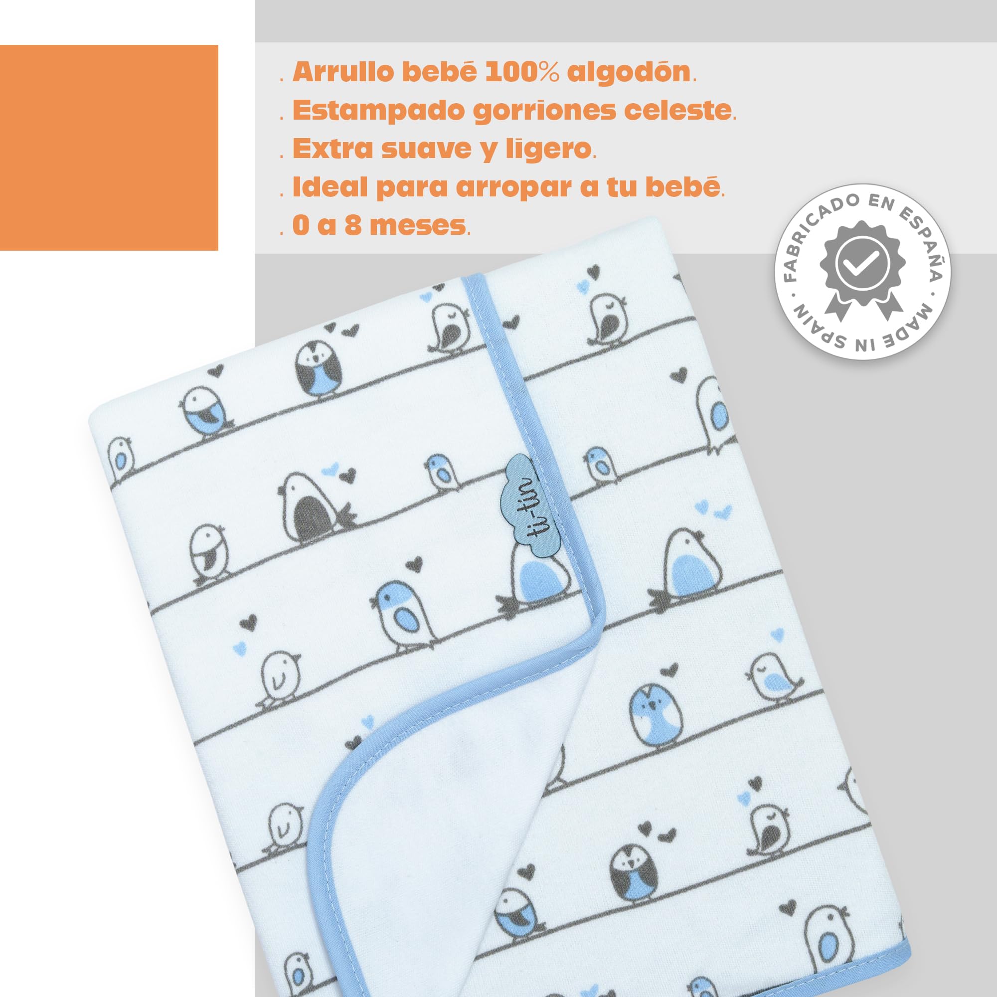 Ti TIN arrullo para bebé 80 x 80 cm, Doble Capa de algodón 100%, Transpirable, Extra Suave, fácil Lavado y Apto para Secadora, diseño Ligero y Estampados Divertidos