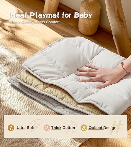 Miniatura 3 de little dove Gimnasio para bebés con alfombra, gimnasio de juego de madera con 9 juguetes sensoriales, centro de actividades plegable para bebés,