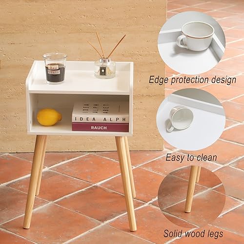 Miniatura 42 de MaxSmeo Mesita de noche, moderna de mediados de siglo, mesa auxiliar para dormitorio con almacenamiento, mesita de noche pequeña con patas de madera