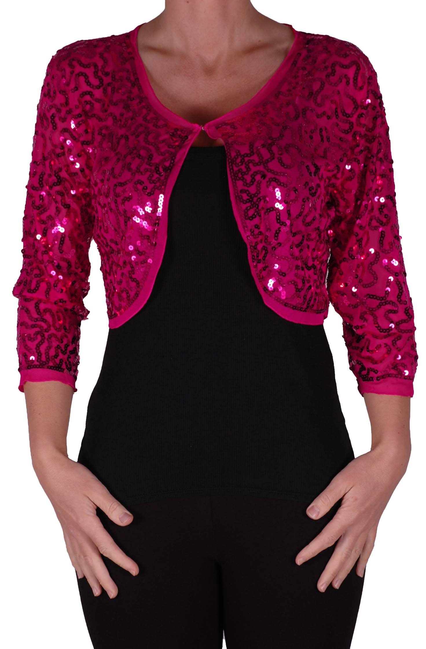 Eye Catch - Scarlett Sequin Chiffon Long Sleeve Top Bolero Shrug Cardigan