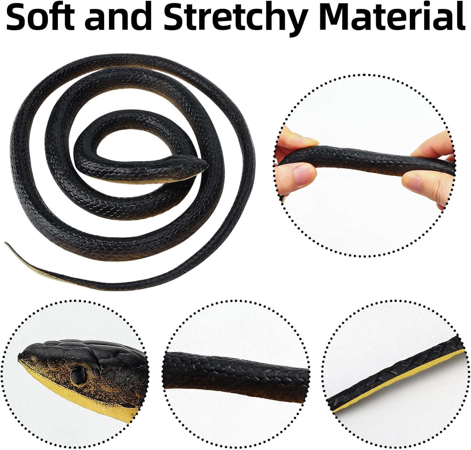 Black Realistic Rubber Snakes, Plastic Snakes Prank Snake Prop for Party Favors, Tricking People, Garden Props Decorations, 48.4in