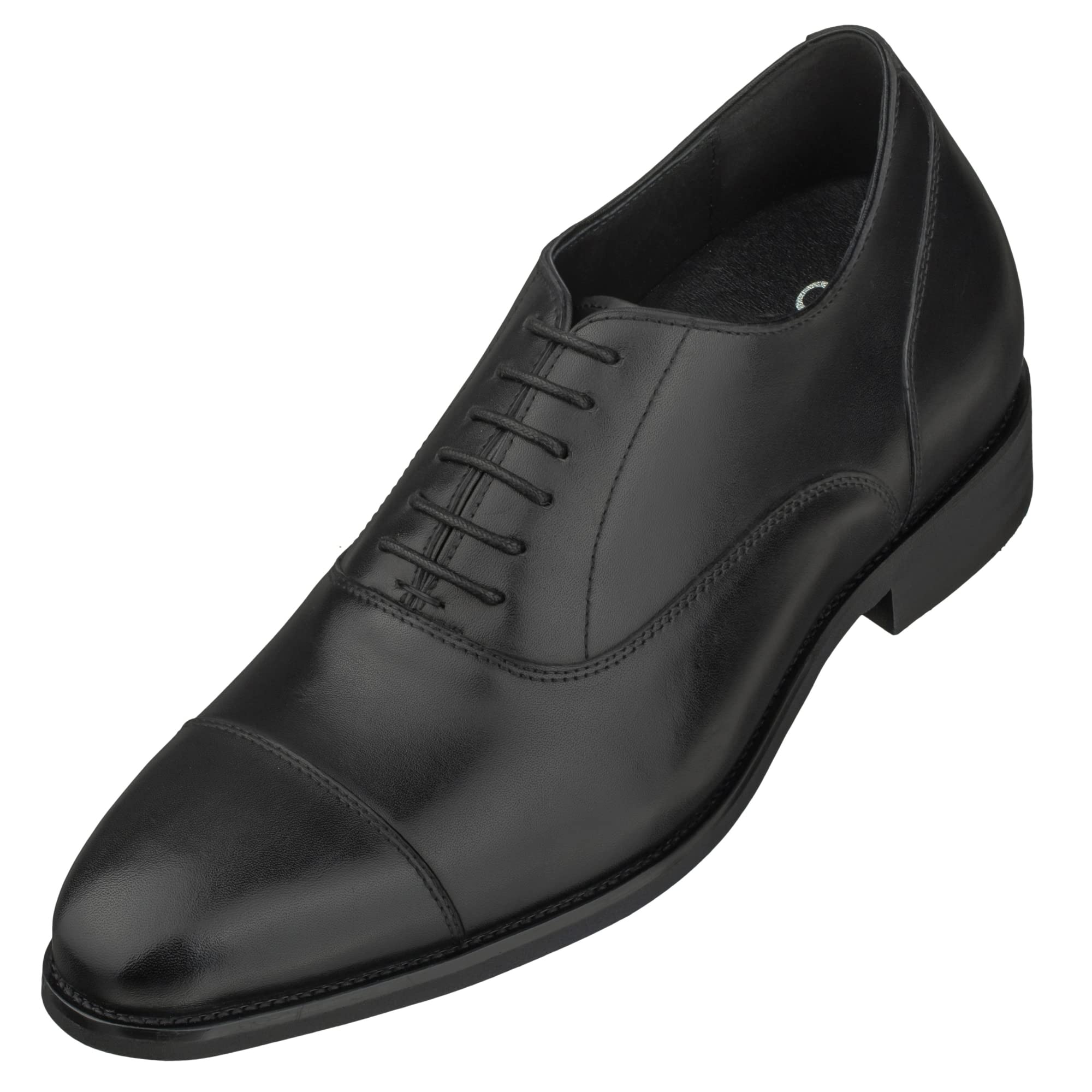 CALTO Men's Invisible Height Increasing Elevator Shoes - Black Premium Leather Lace-up Super Lightweight Formal Oxfords - 3 Inches Taller - S3032 -