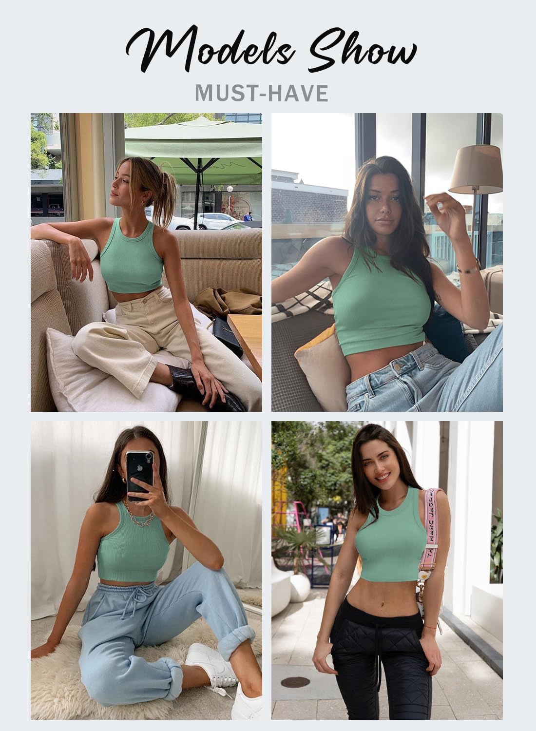 LOLONG Womens Crop Sleeveless Racerback Tank Tops Rib-Knit Casual Basic Shirts - Image 5