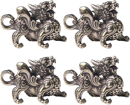 Wakauto Escultura vintage de Feng Shui Pi Yao, 4 piezas, estatuas de latón, figuras chinas de Feng Shui para el hogar, oficina, mesa, atraen dinero,