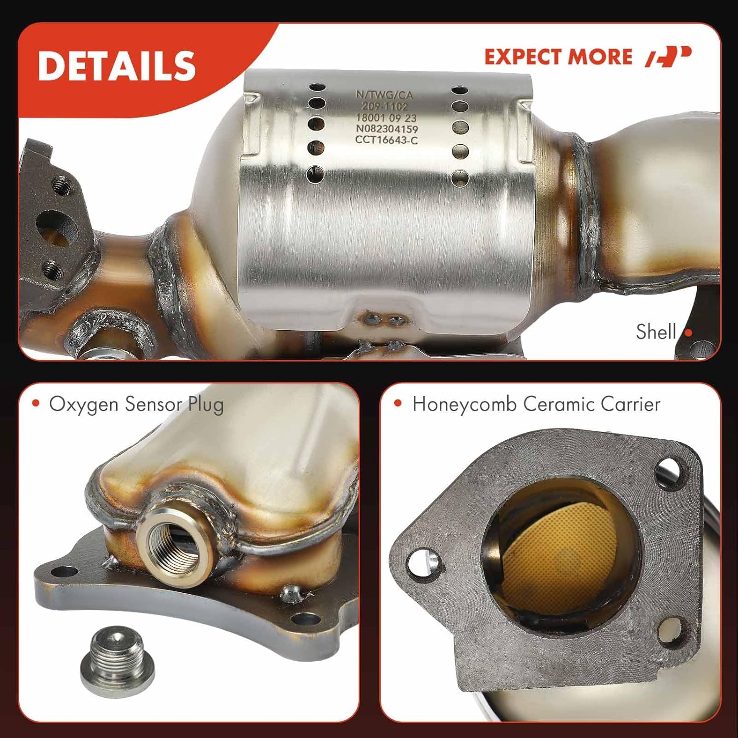 A-Premium Front Right Catalytic Converter Kit Direct-Fit Compatible with Honda Accord, Pilot, Odyssey, Ridgeline, Accord Crosstour & Acura MDX, RDX, TLX, TSX, TL, ZDX, RL, 3.5L 3.7L, EPA Compliant