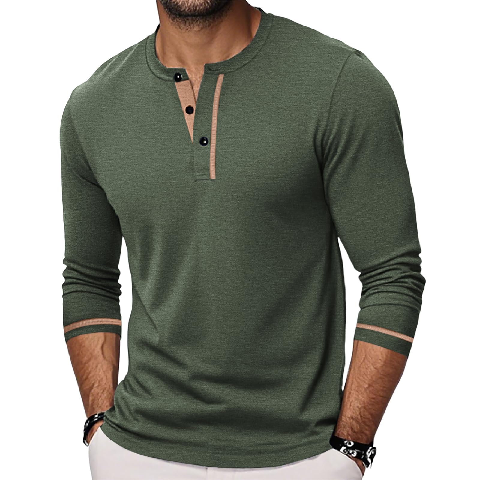 Herren Langarm Henley Shirts Lässiges Slim Fit T-Shirt für Herren Einfarbiges Oberteil mit Knöpfen