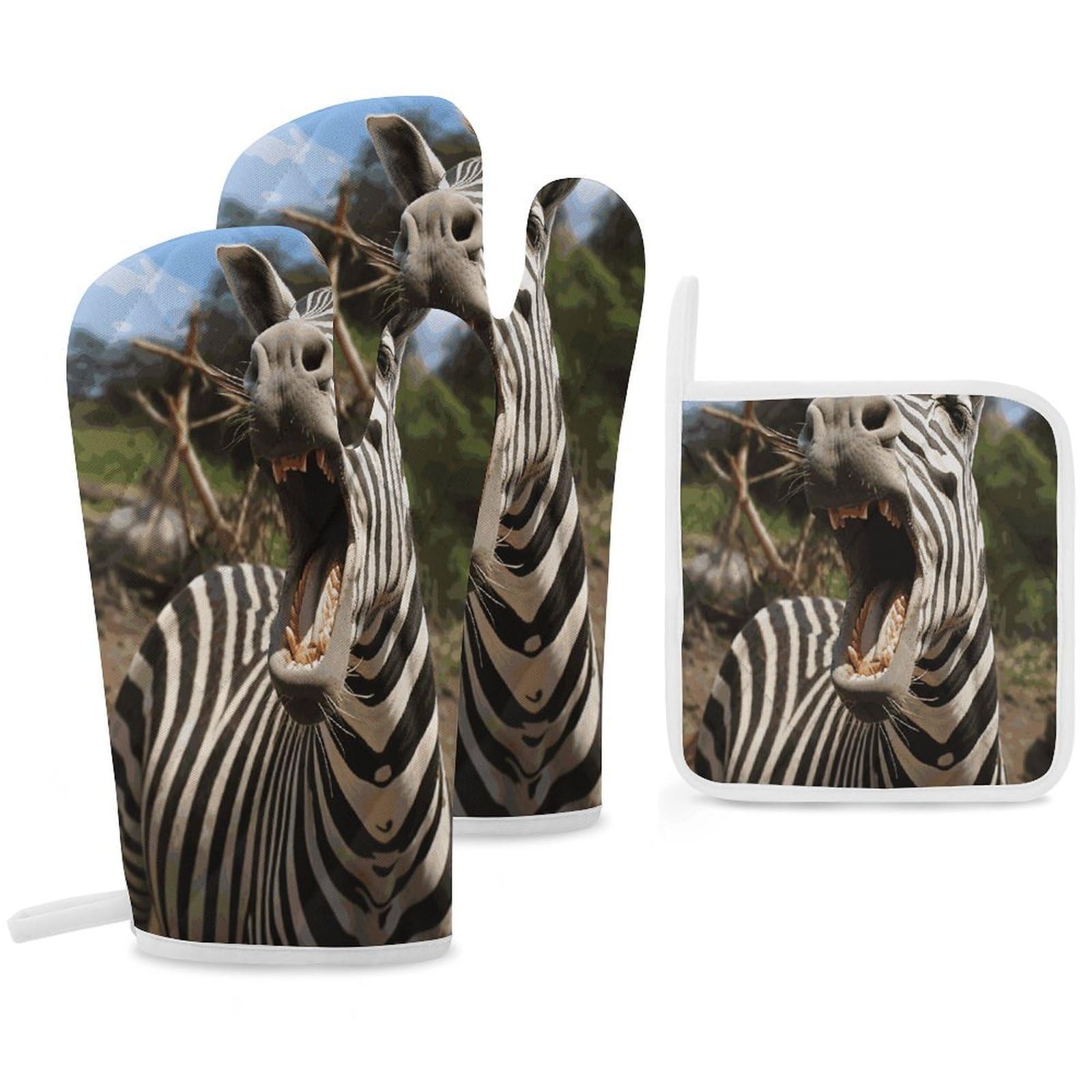 Fekiloot Style Funny Zebra Oven Mitts Funny Heat Resistant,Oven Glove With Hanging Loop,Resistant Hot Pads For Kitchen Baking Grilling Cooking