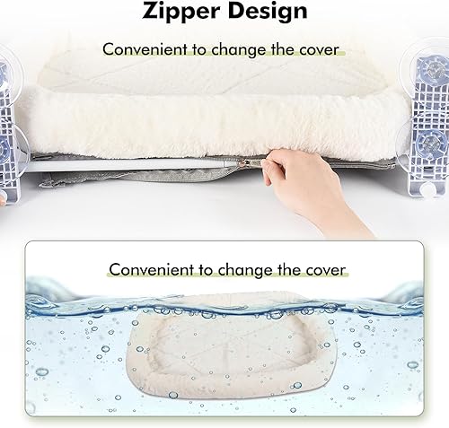 Miniatura 6 de AMOSIJOY Percha inalámbrica para ventana de gato, hamaca para ventana con 4 ventosas fuertes, marco de metal sólido y cubierta suave, camas