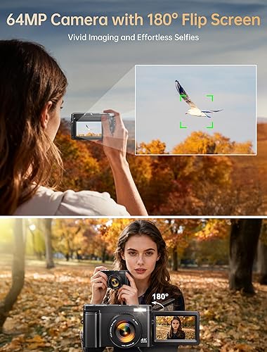 Miniatura 3 de Cámara digital 4K para fotografía, 64MP de enfoque automático WiFi Vlogging Cámara para YouTube con pantalla abatible de 180 de 3 pulgadas, cámara