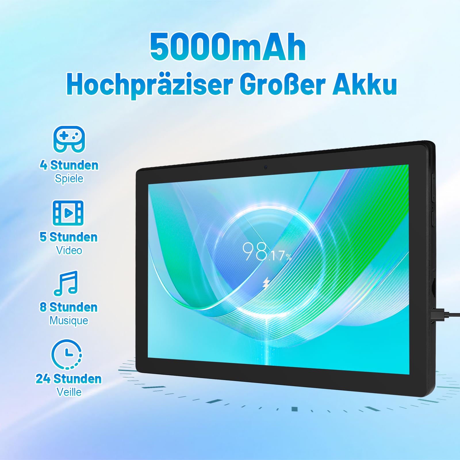 Tablet 10 Zoll Android Octa-Core 8GB RAM 64GB ROM (1TB TF) 1280x800 IPS Pantalla táctil GMS-zertifizierter 5000mAh Tablet PC WiFi 6 Bluetooth 5.4 Widevine L1 Dual-Kamera — view 6