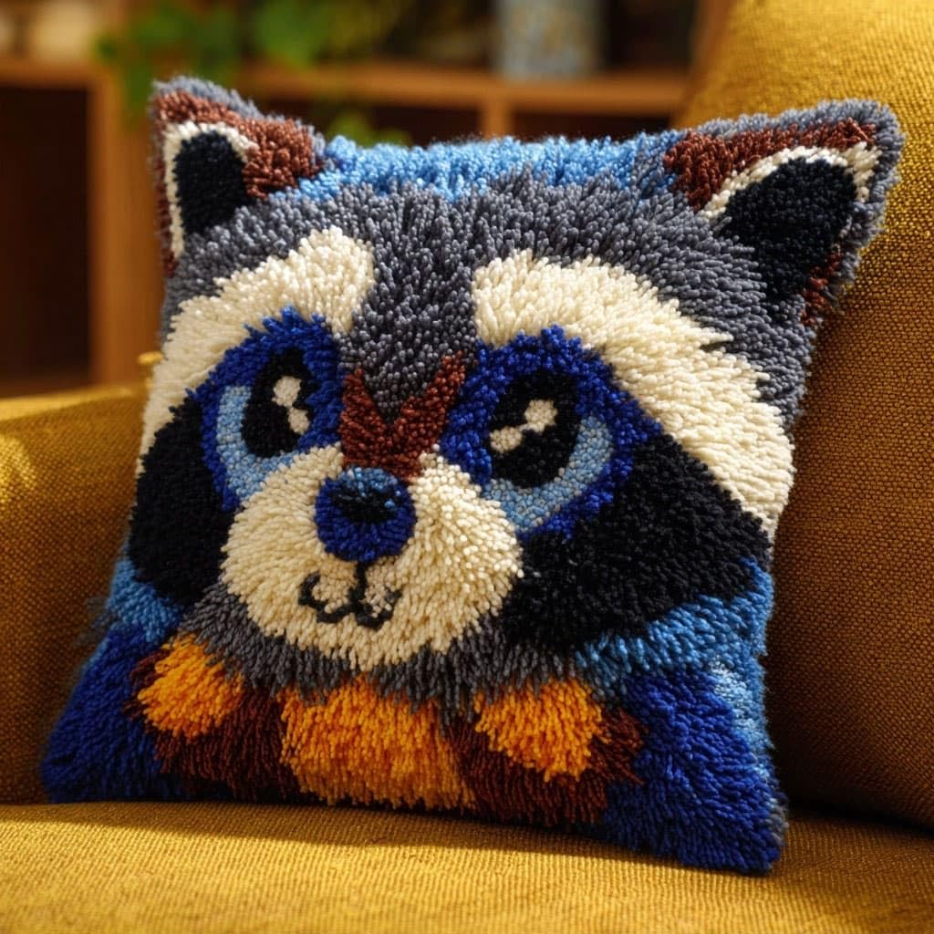 Henypt Latch Hook Cushion Kits Raccoon