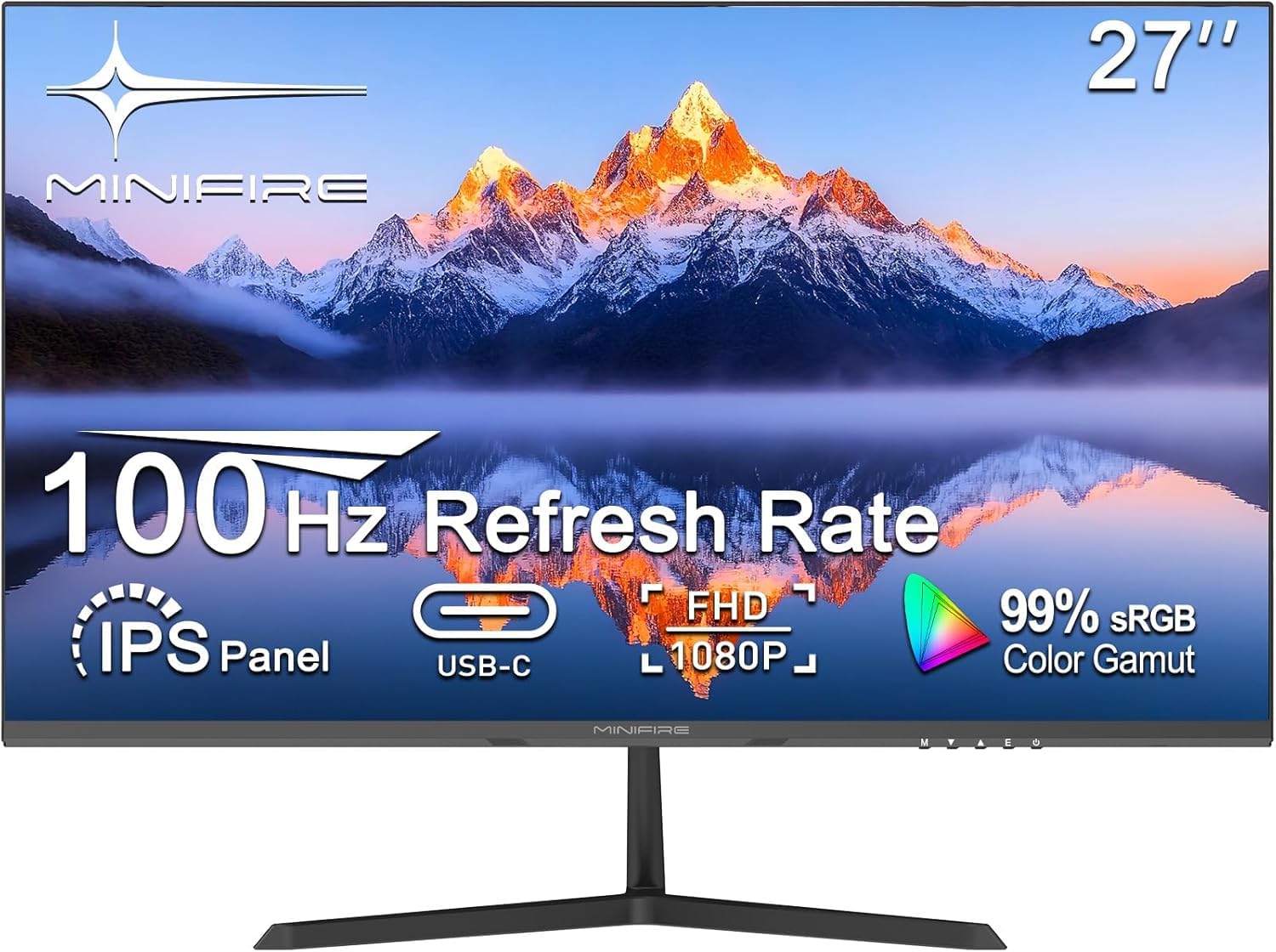 Minifire USB-C Monitor 27 Zoll Bildschirm im rahmenlosen Design, IPS